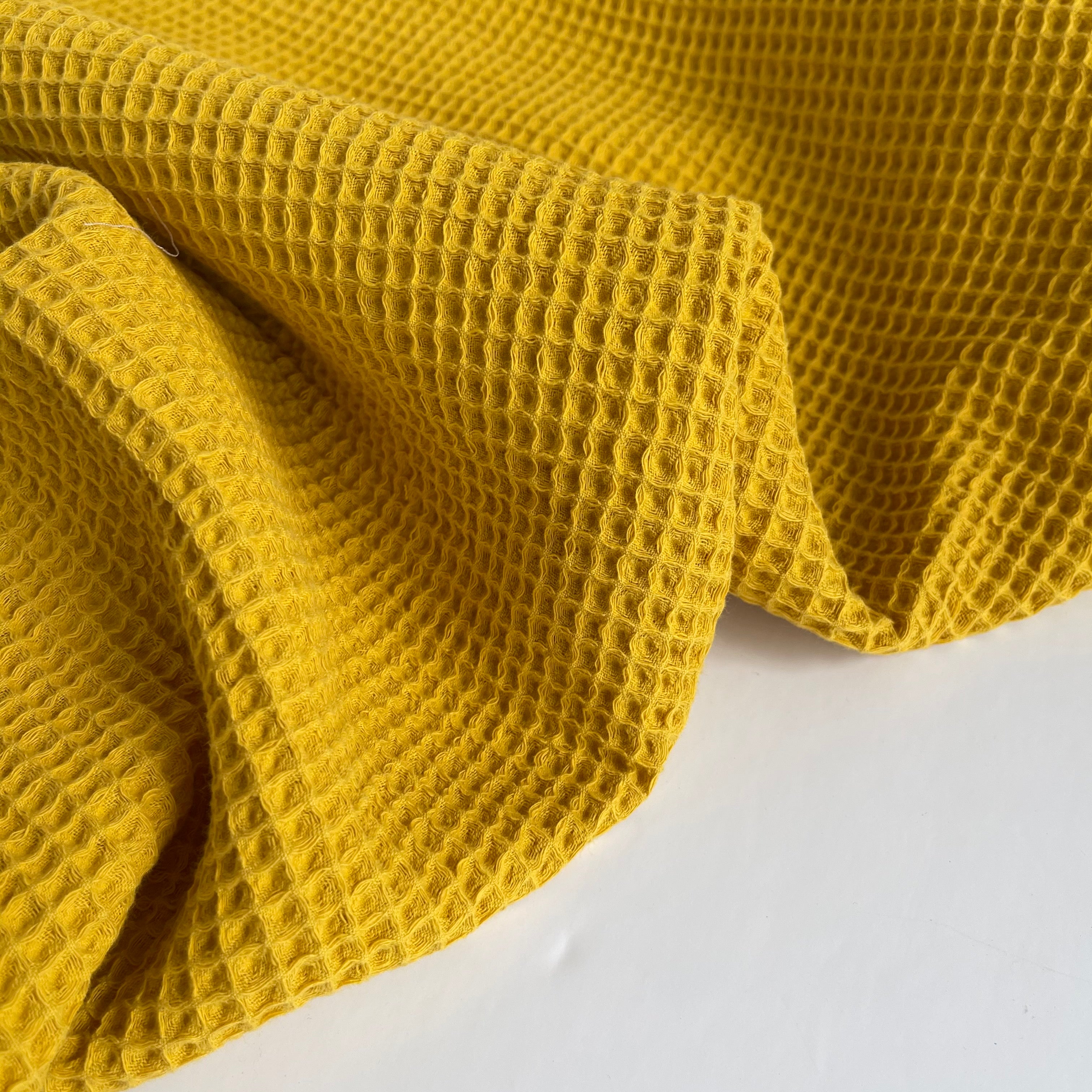 Ochre Pure Cotton Waffle Fabric