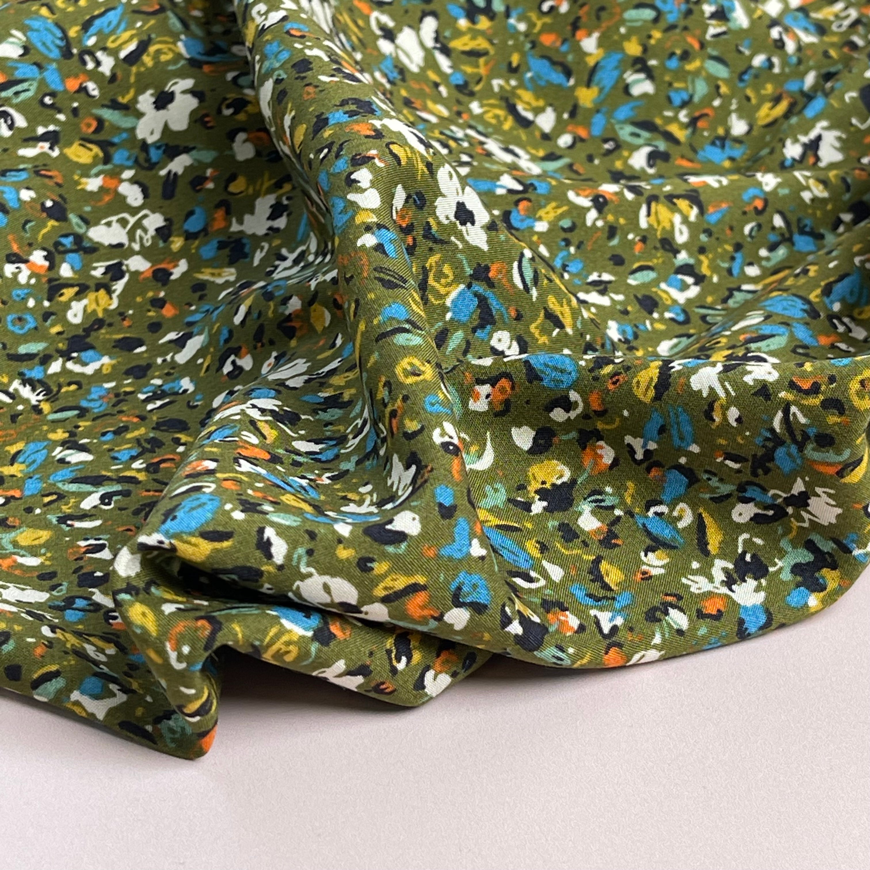 Abstract Field Khaki Viscose Fabric