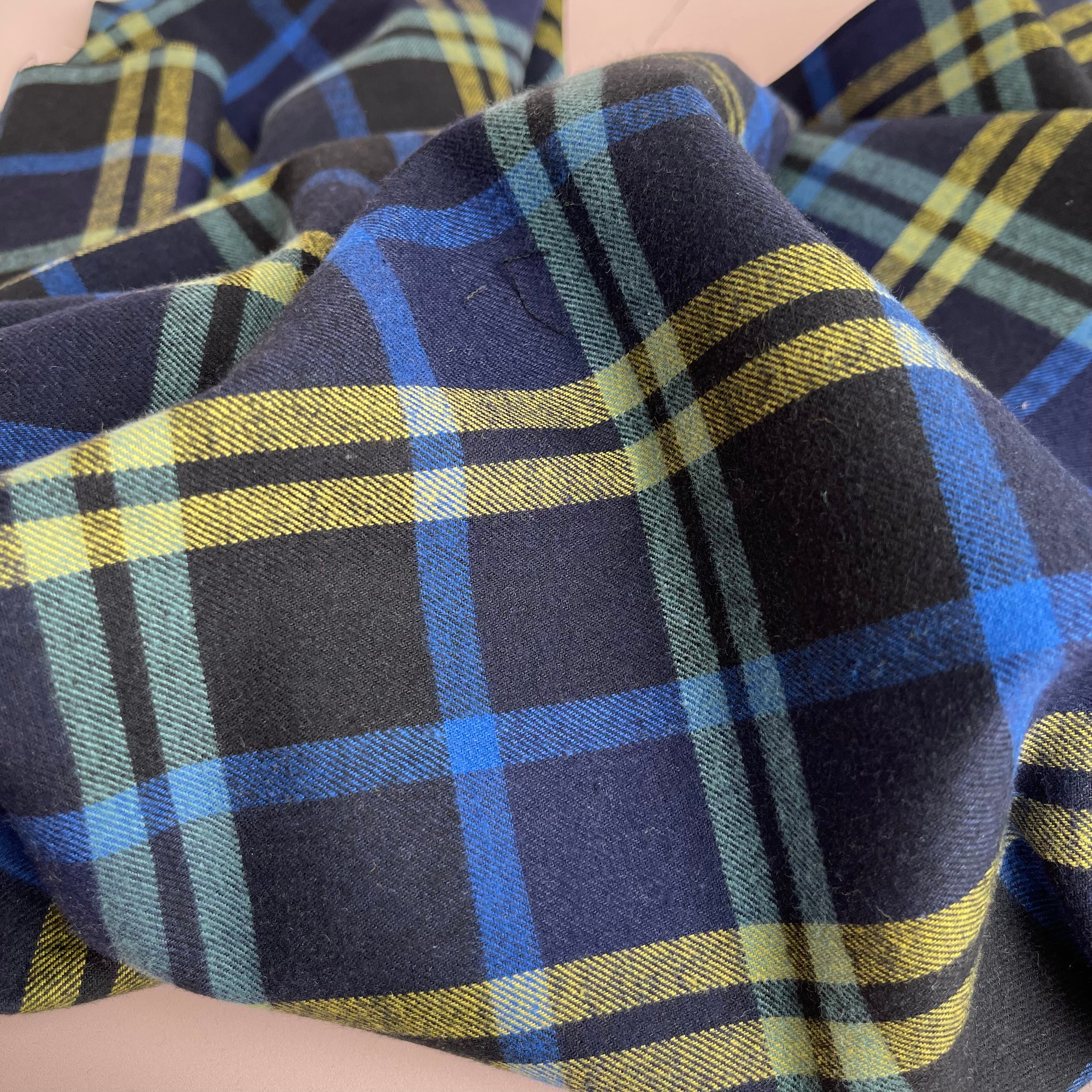 Highland Black and Navy with Yellow Yarn Dyed Cotton Flannel