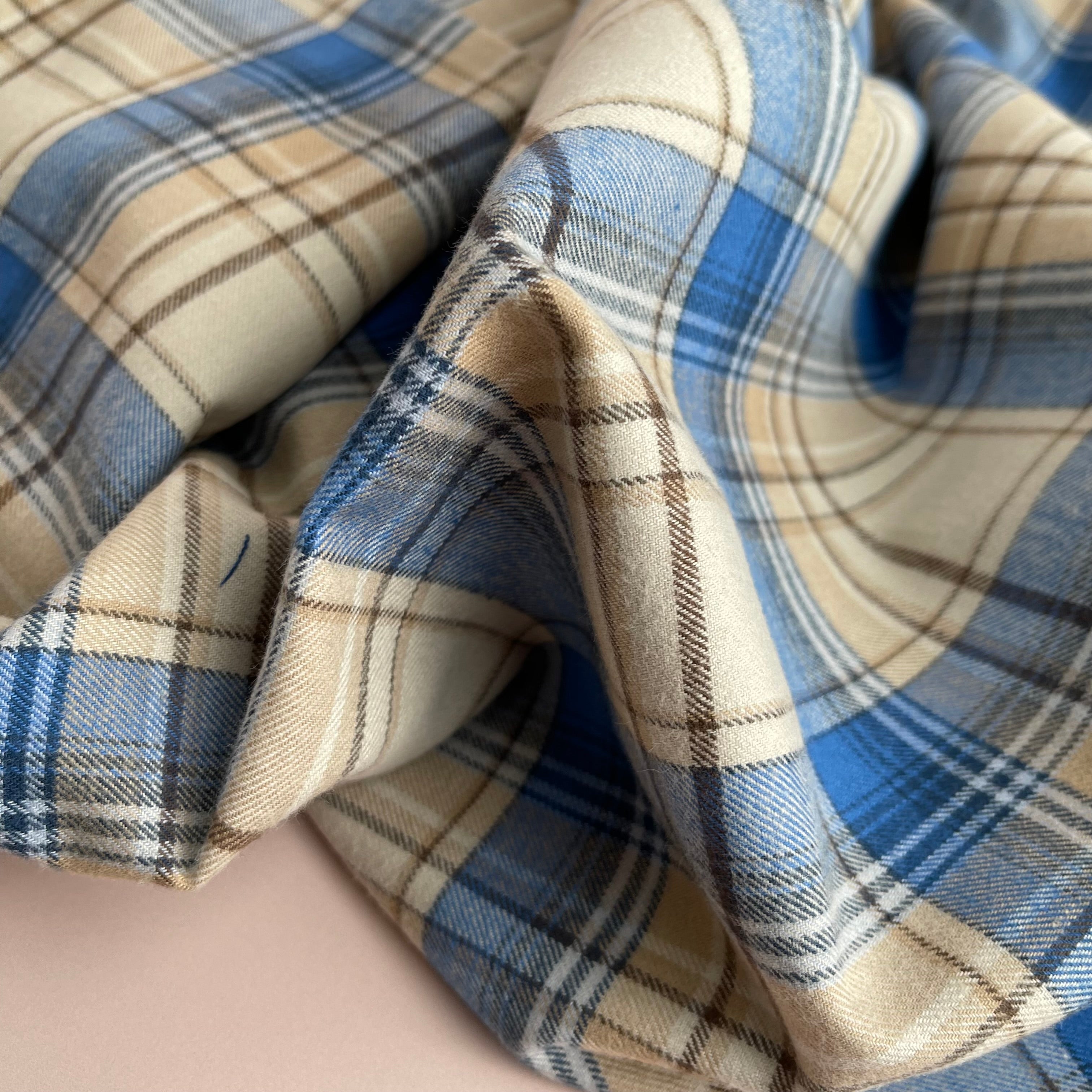 Highland Cream & Blue Yarn Dyed Cotton Flannel