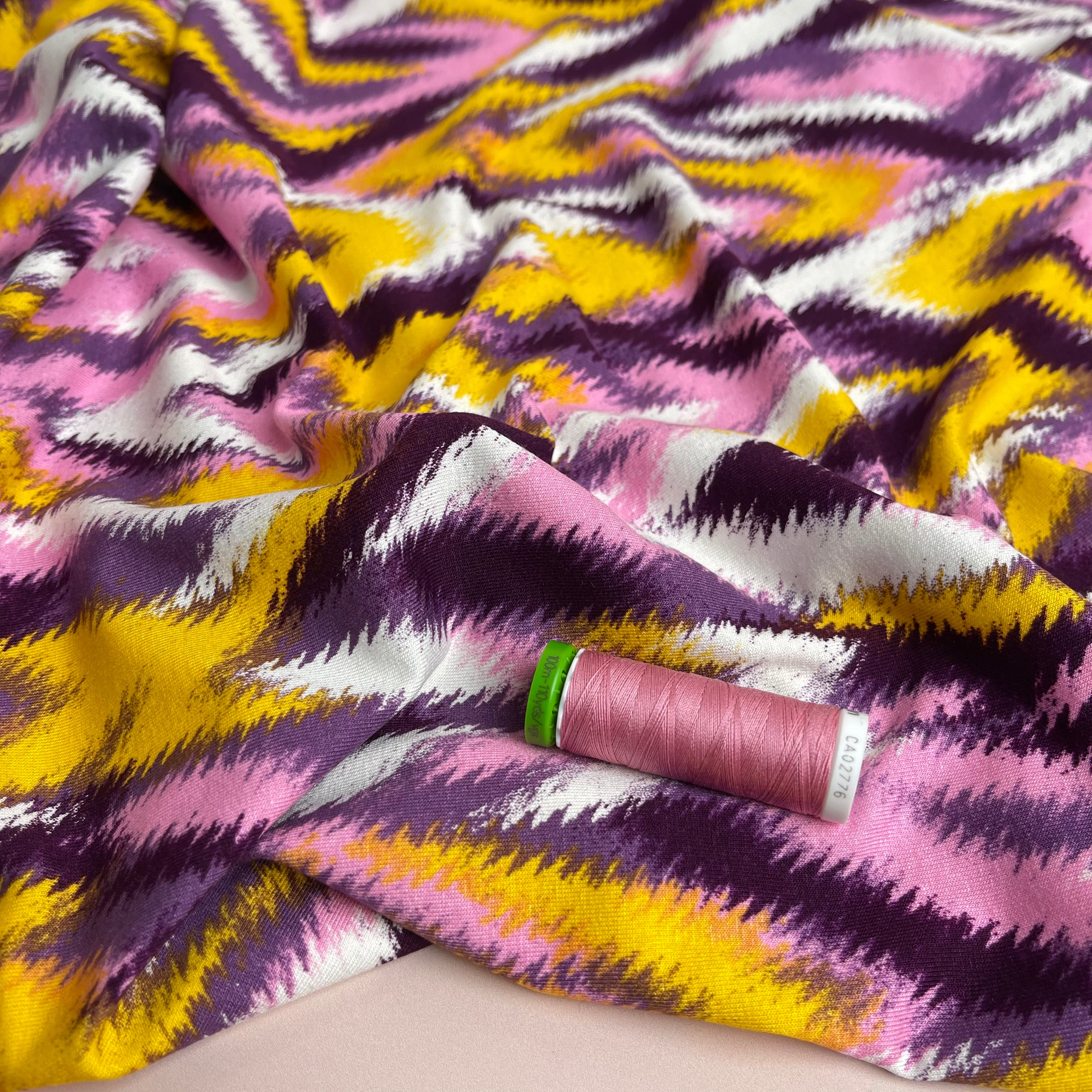 Painted Chevrons Purple & Yellow Viscose Jersey Fabric