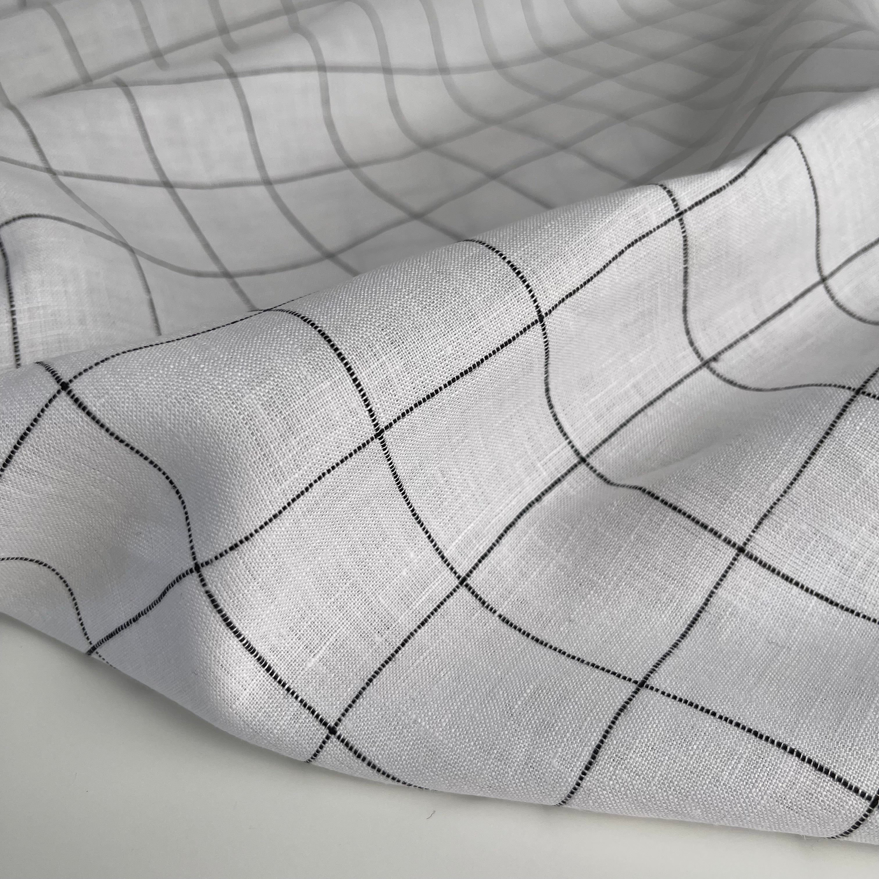 Monochrome Checks White Linen Fabric