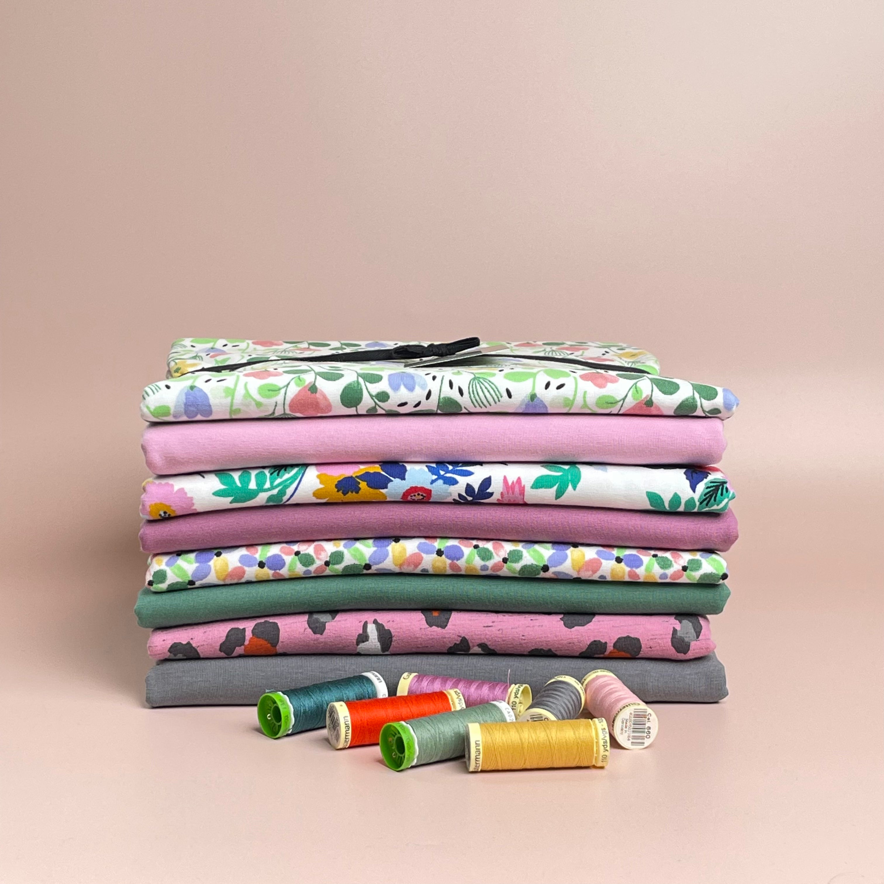 Colour Bundles - Summer Flowers with Pink Eco Jersey Fabrics