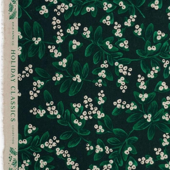 Rifle Paper Co - Mistletoe Evergreen Canvas Fabric
