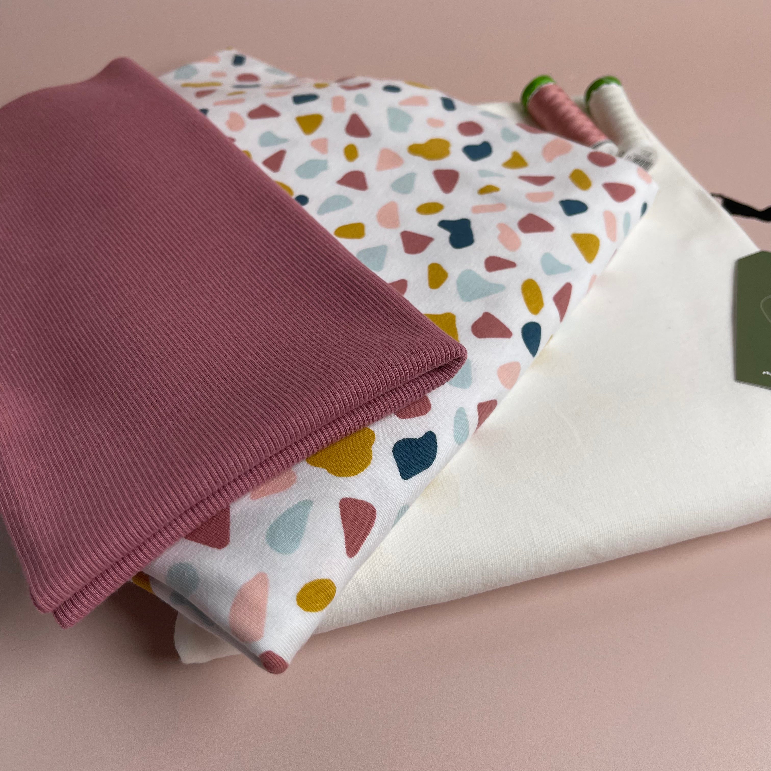 Colour Bundles - Peach Soft White Organic French Terry and Jersey with Ribbing