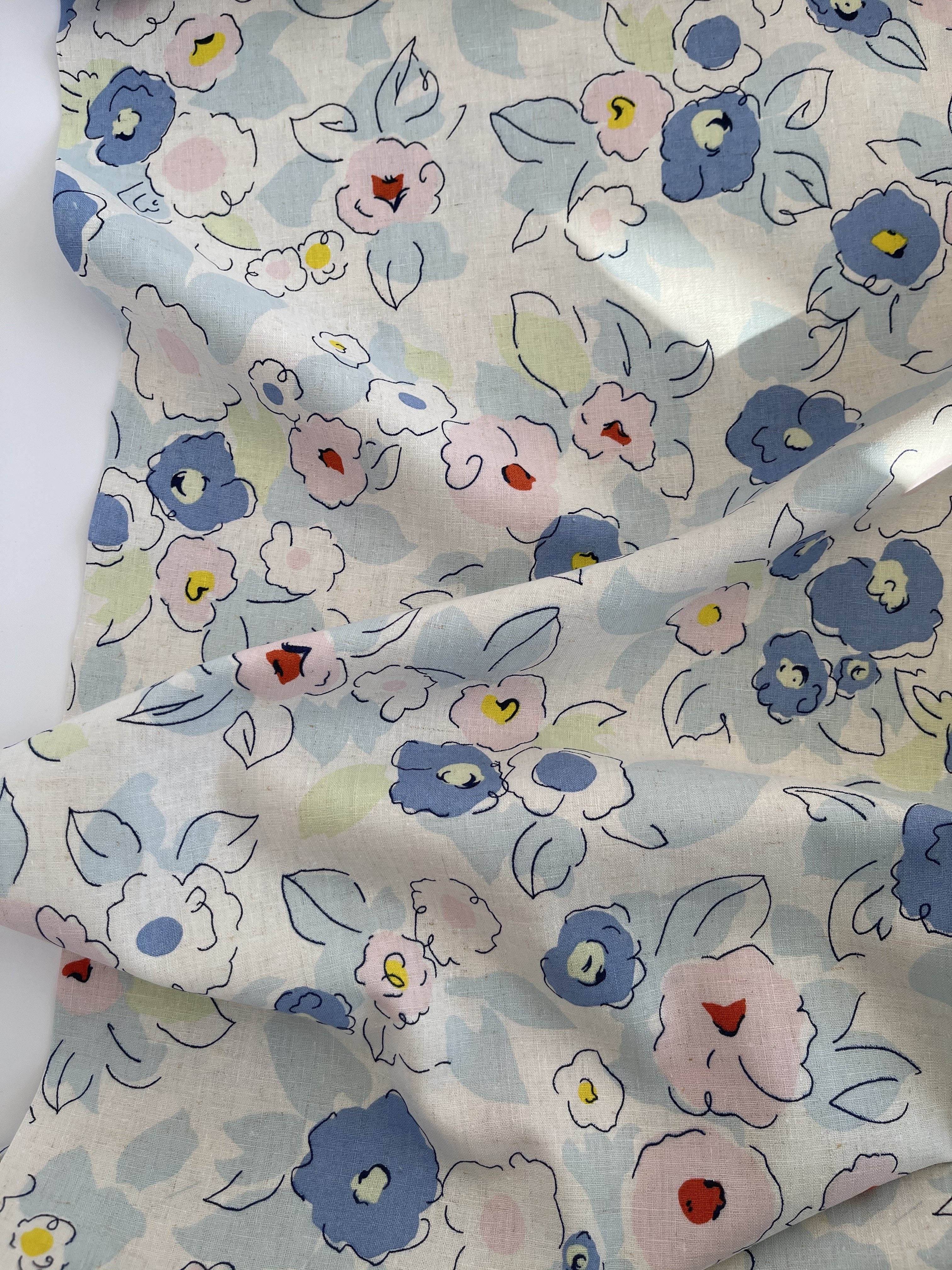 Watercolour Bouquet Linen Cotton Blend Fabric