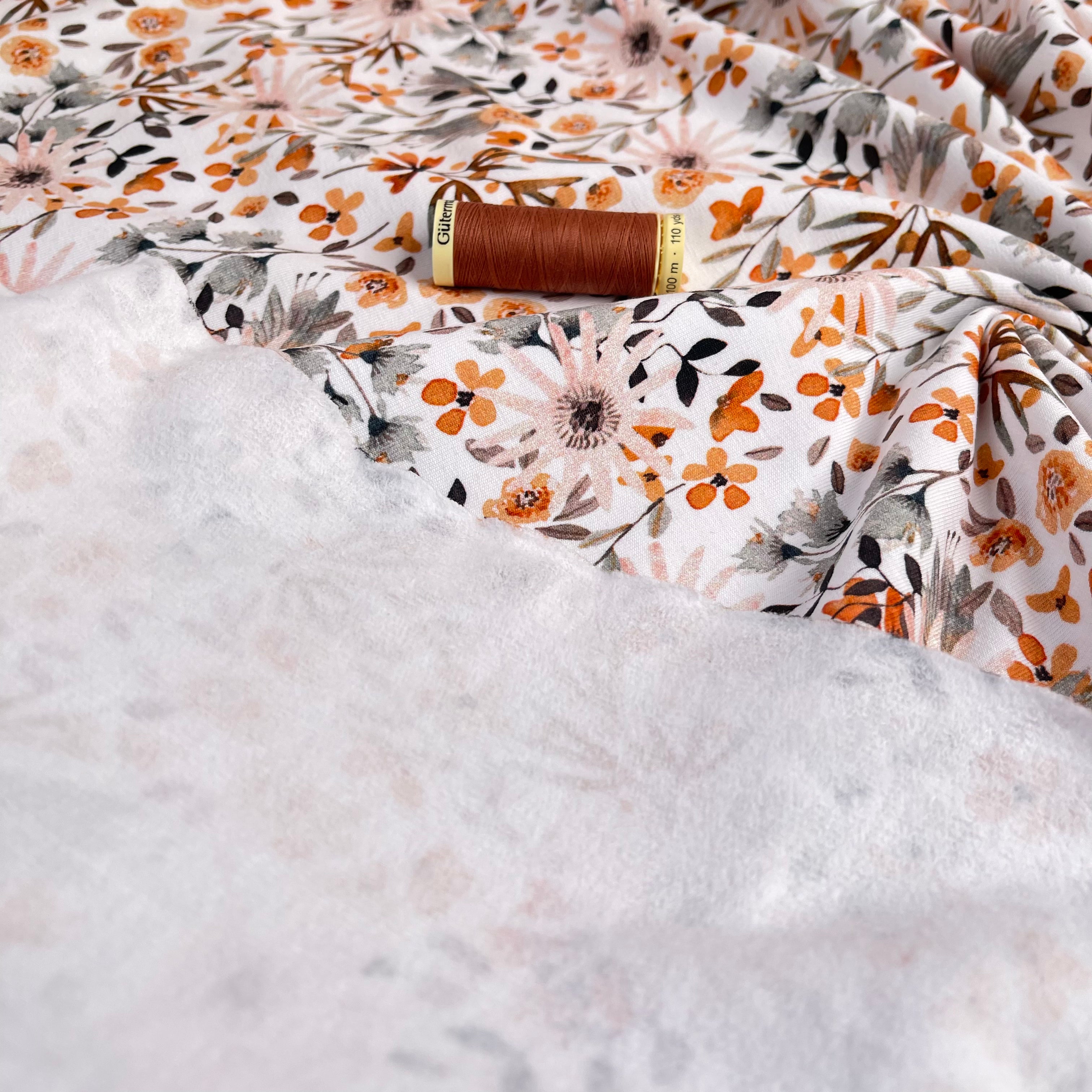 Garden Flowers in White Cotton Sweat-shirting Fabric
