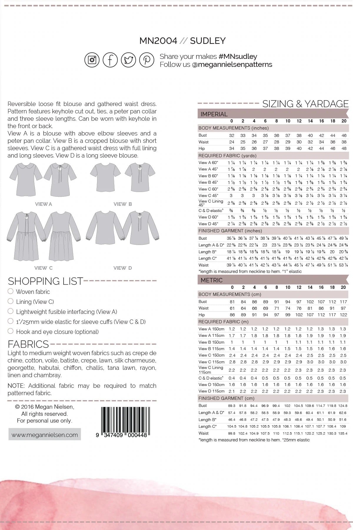 Megan Nielsen - Sudley Dress & Blouse Sewing Pattern