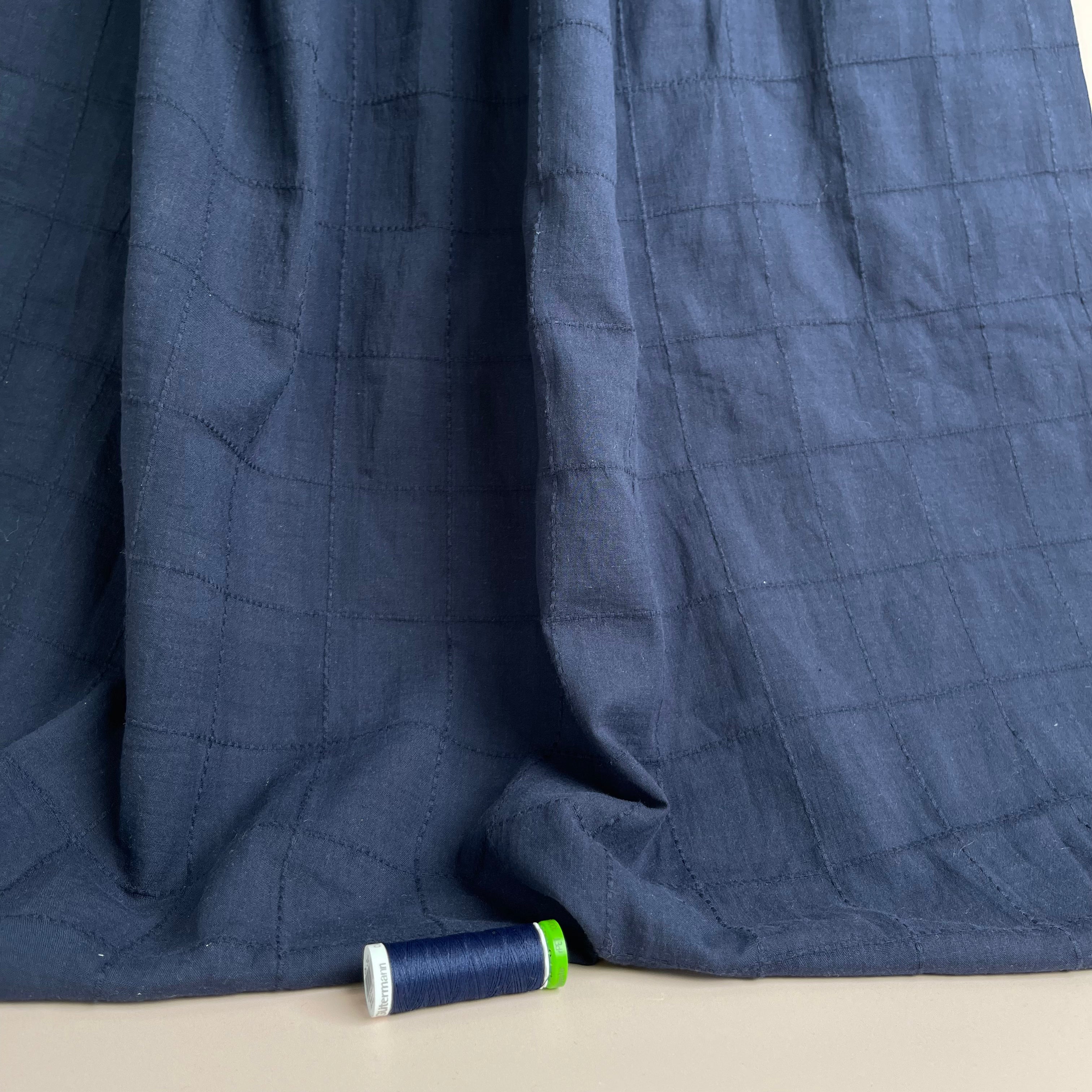 Embroidered Grid in Navy Cotton Voile Fabric