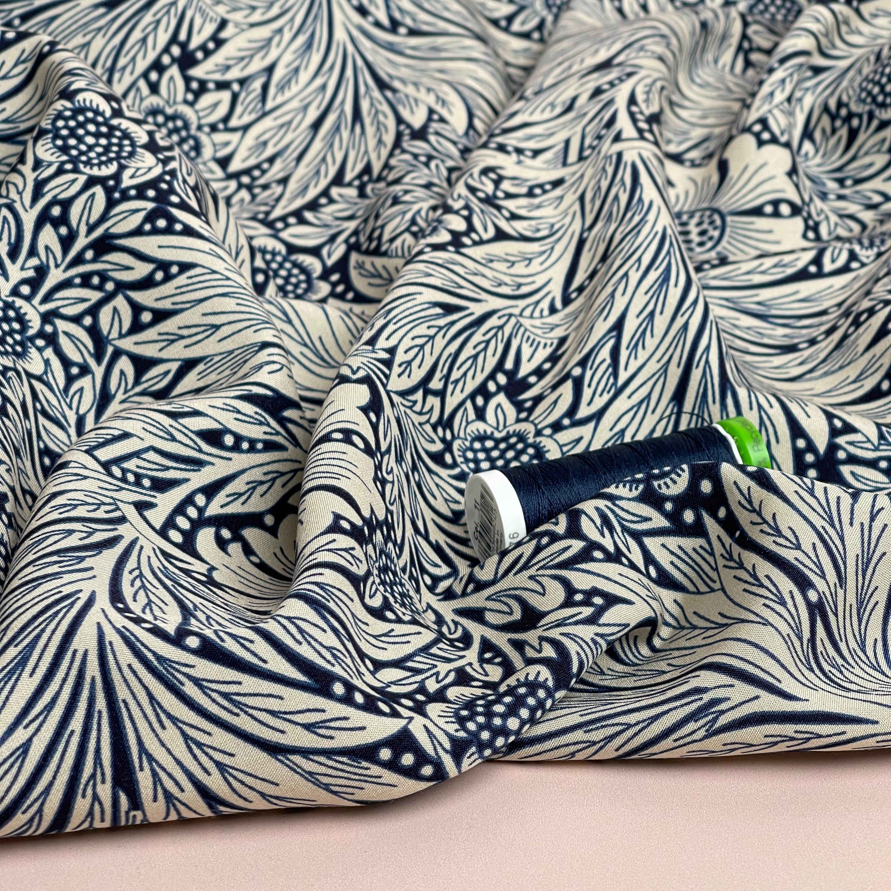 Victoria Navy Blue Viscose Fabric