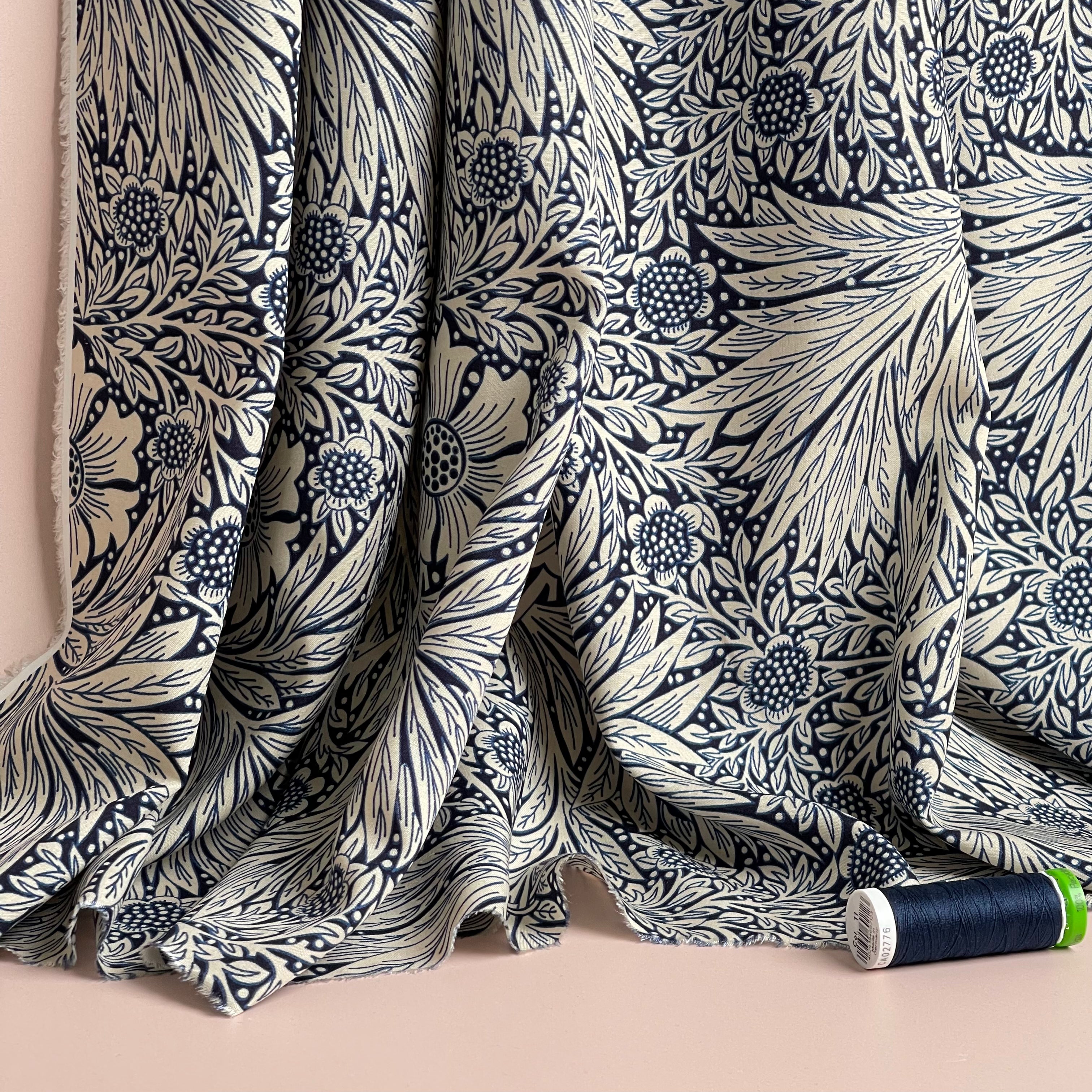 Victoria Navy Blue Viscose Fabric