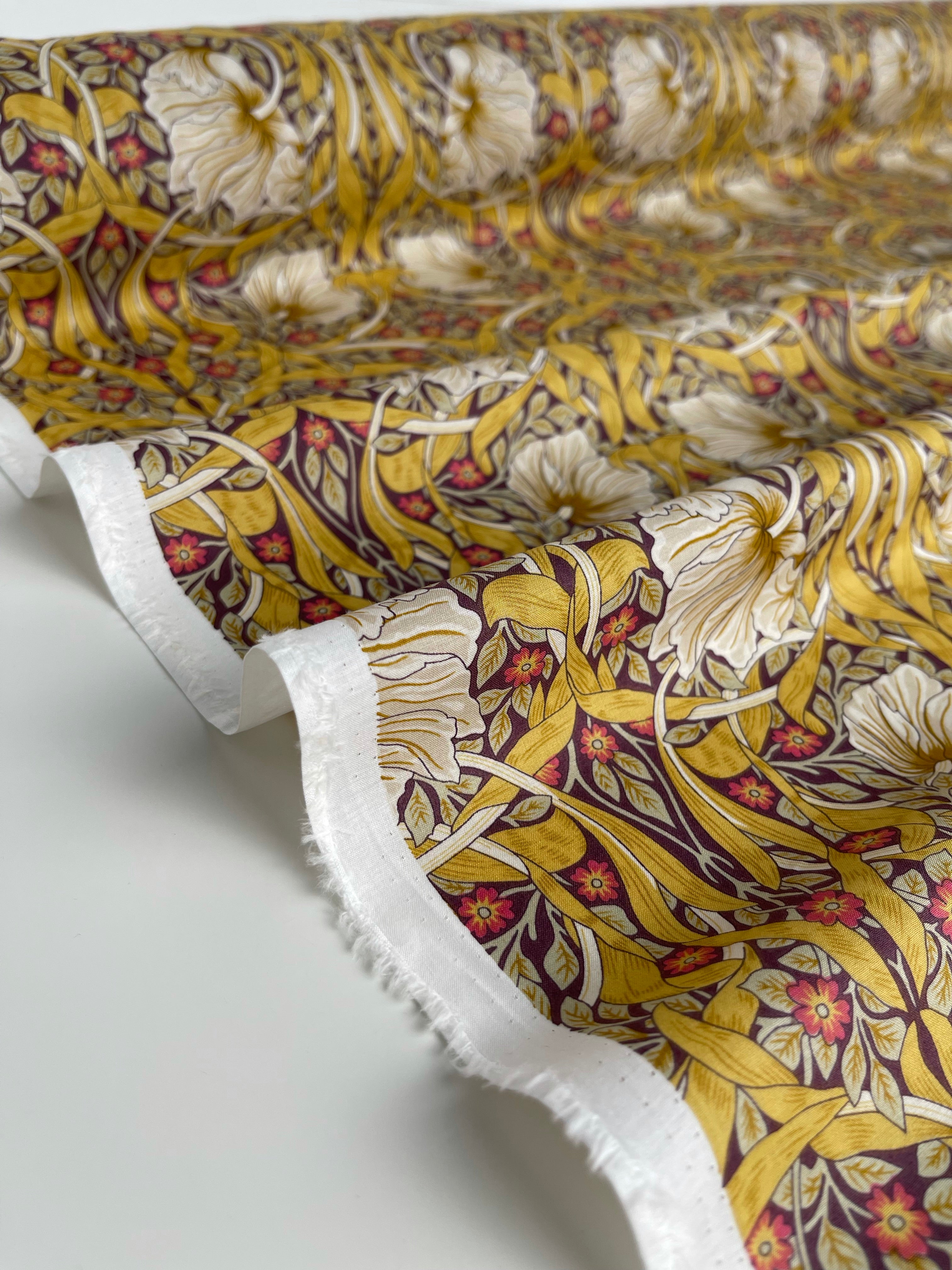 Morris Large Ochre Cotton Lawn Fabric