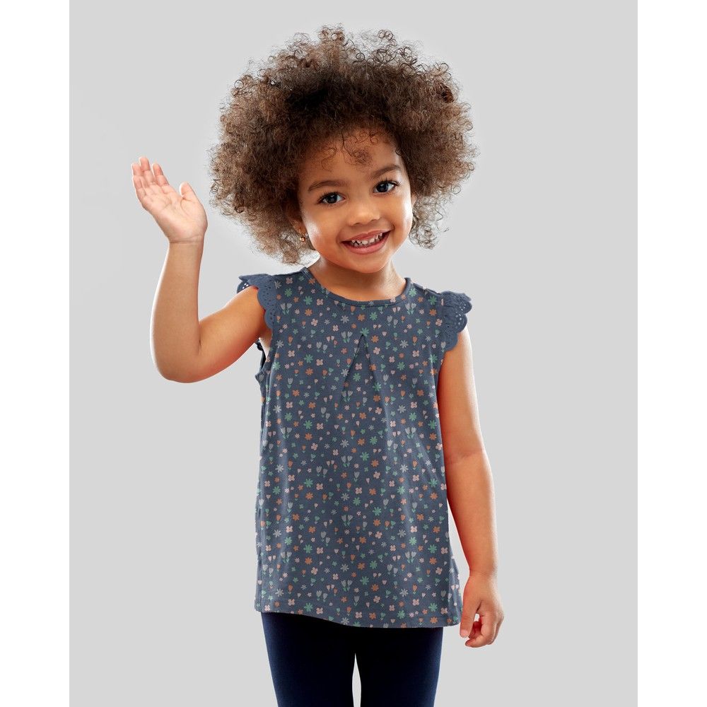 Small Flowers with Glitter Indigo Melange Cotton Jersey