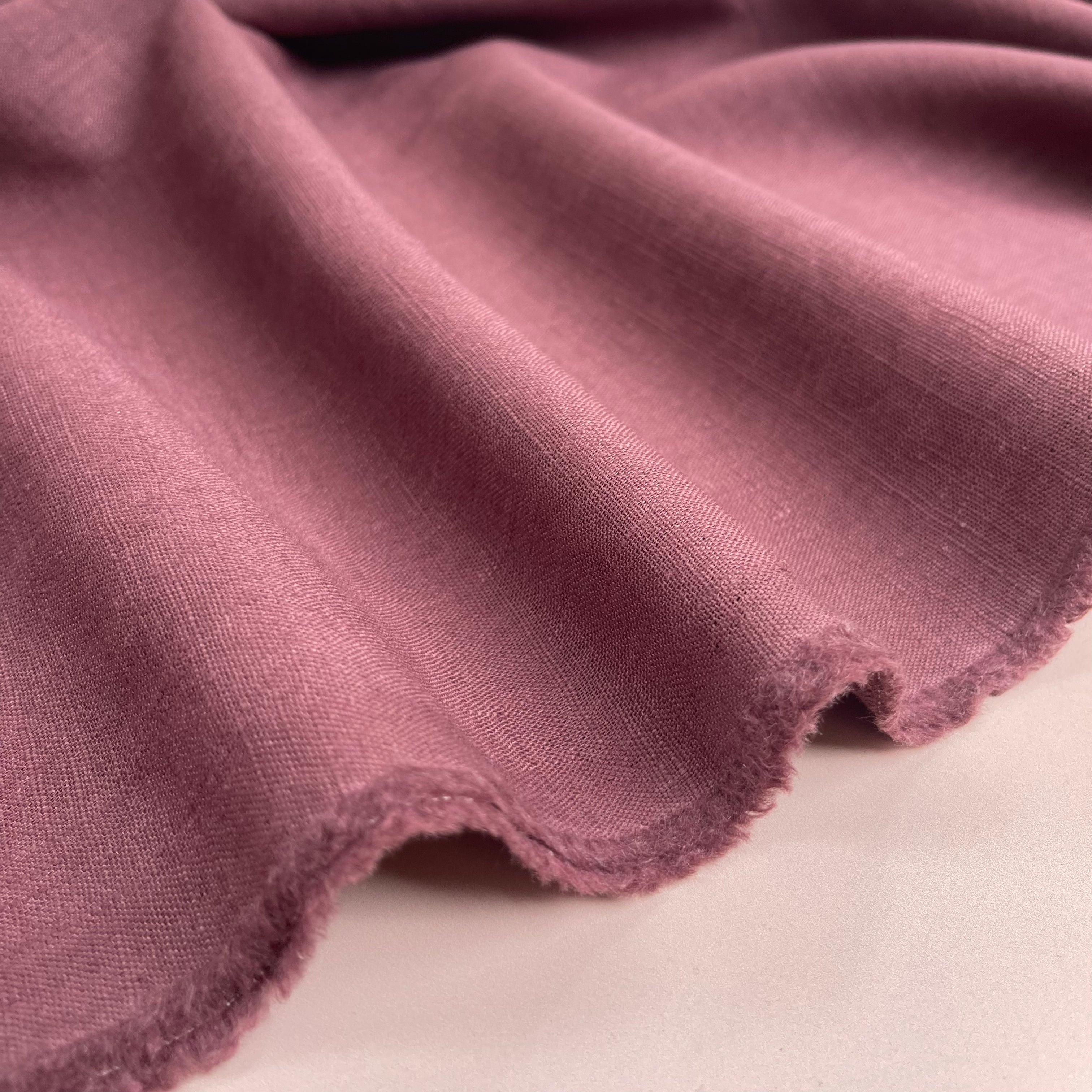 REMNANT 0.5 Metre - Breeze Cream Aubergine - Enzyme Washed Pure Linen Fabric