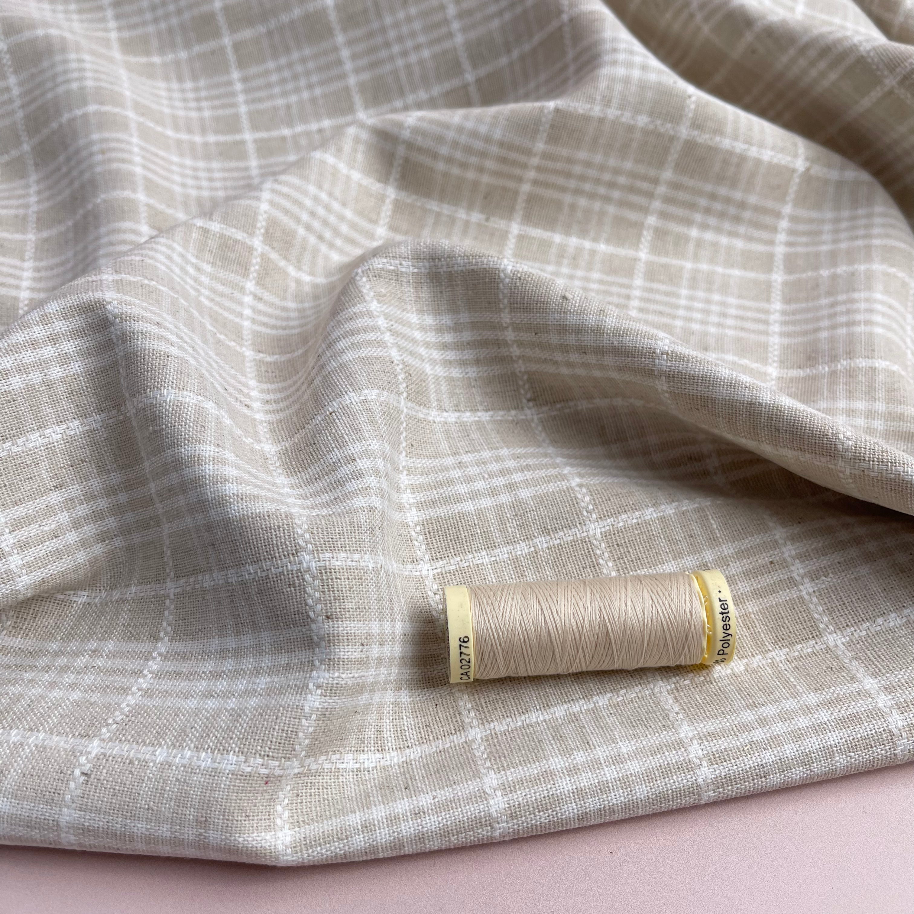 Yarn Dyed Check Embroidered Linen Viscose Blend Fabric