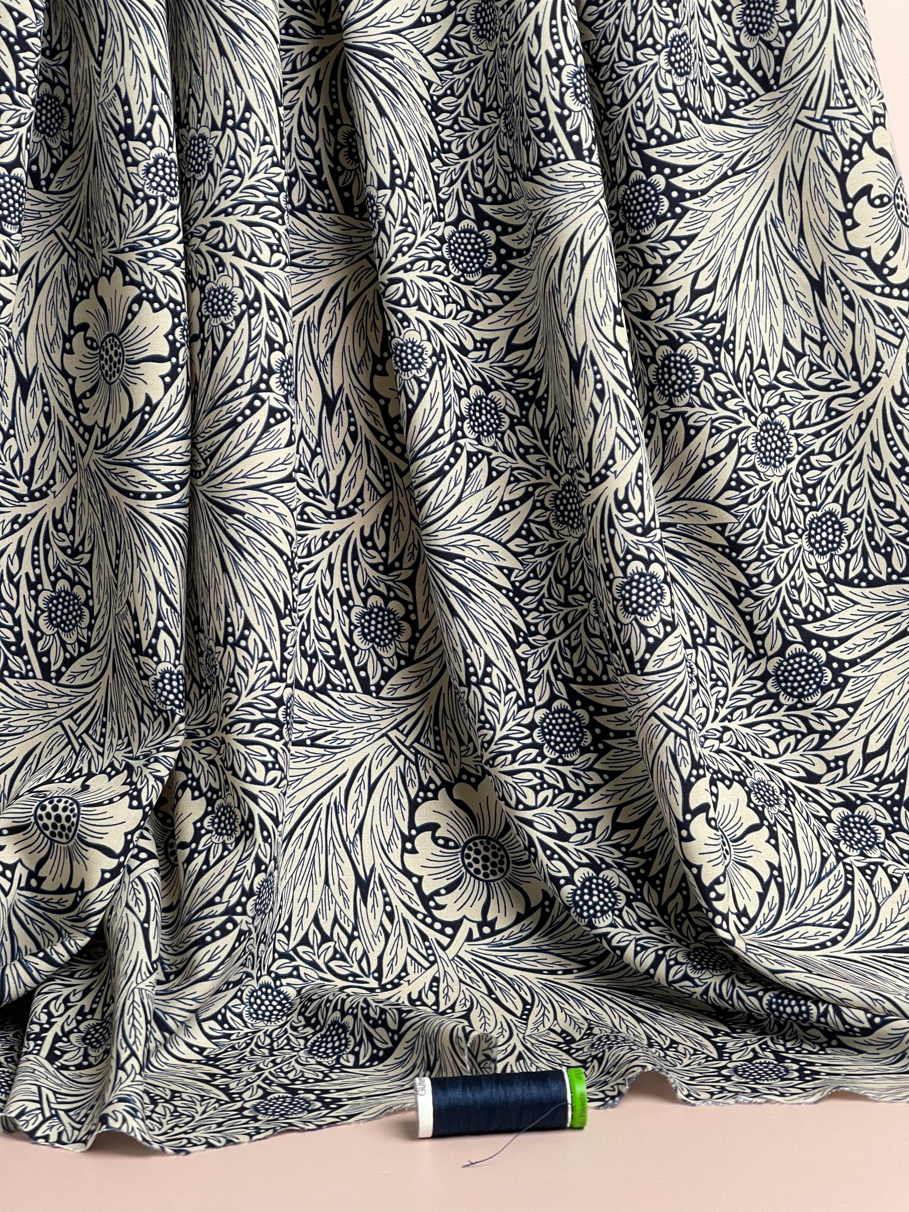 Victoria Navy Blue Viscose Fabric