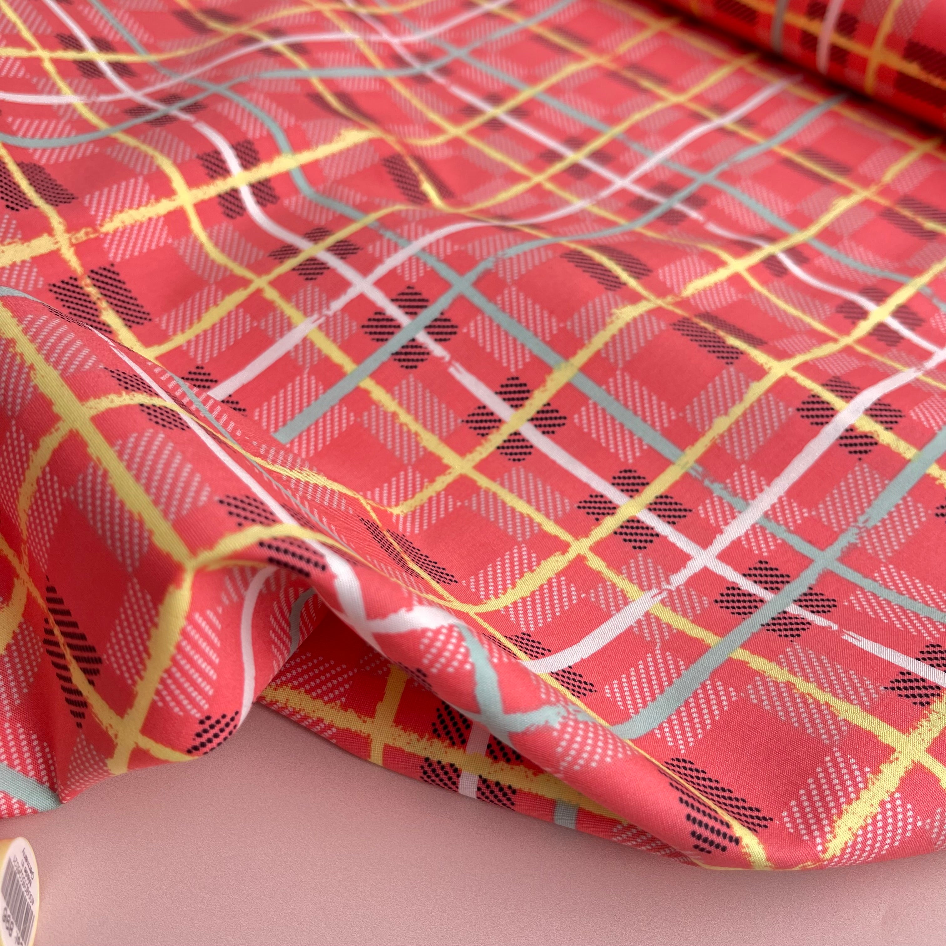 Art Gallery Fabrics - Electric Watermelon Plaid Cotton Fabric