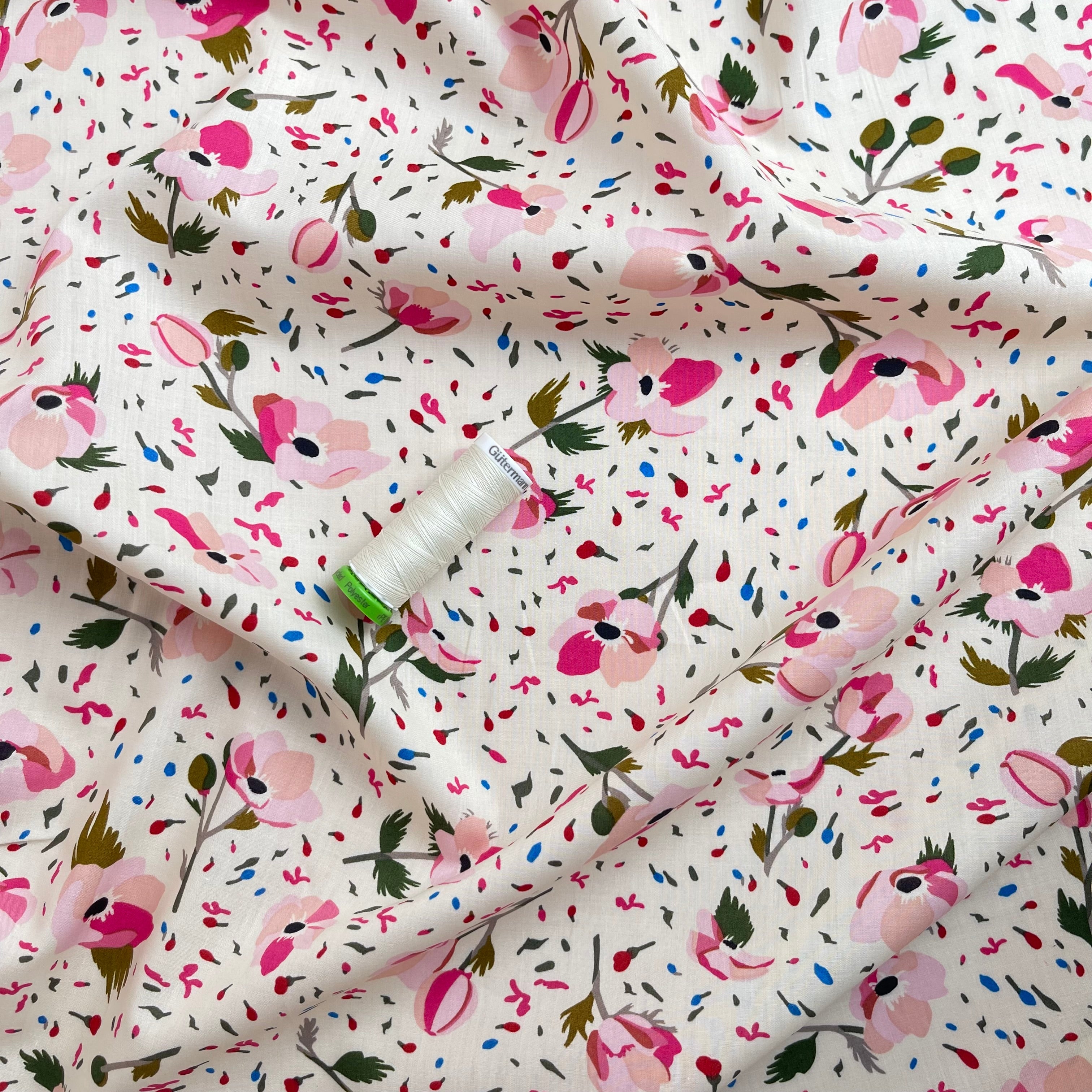 Rosa on Off-White Cotton Lawn Fabric