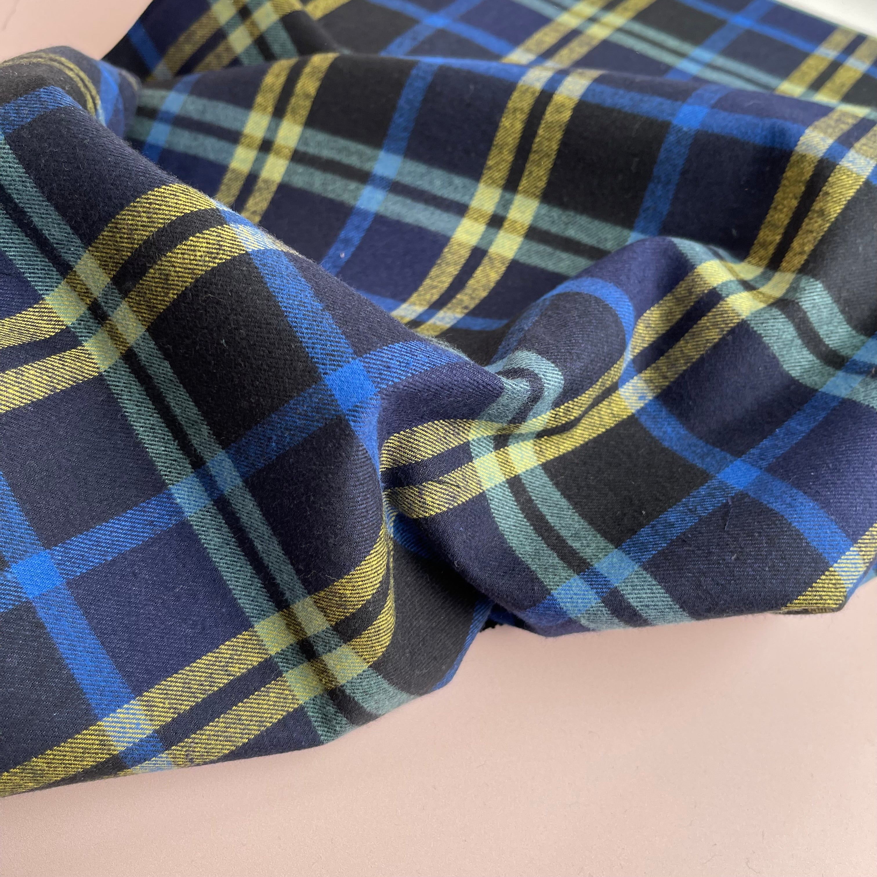 Highland Black and Navy with Yellow Yarn Dyed Cotton Flannel