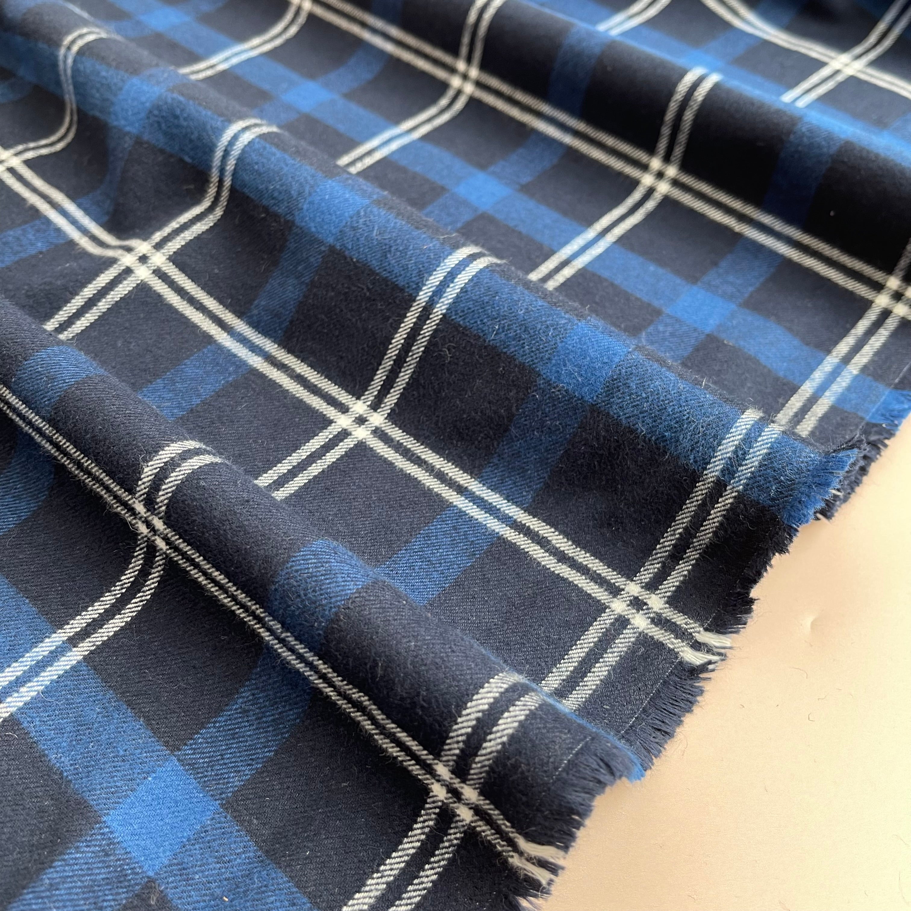 REMNANT 1.05 Metres - Highland Navy with Blue Yarn Dyed Cotton Flannel