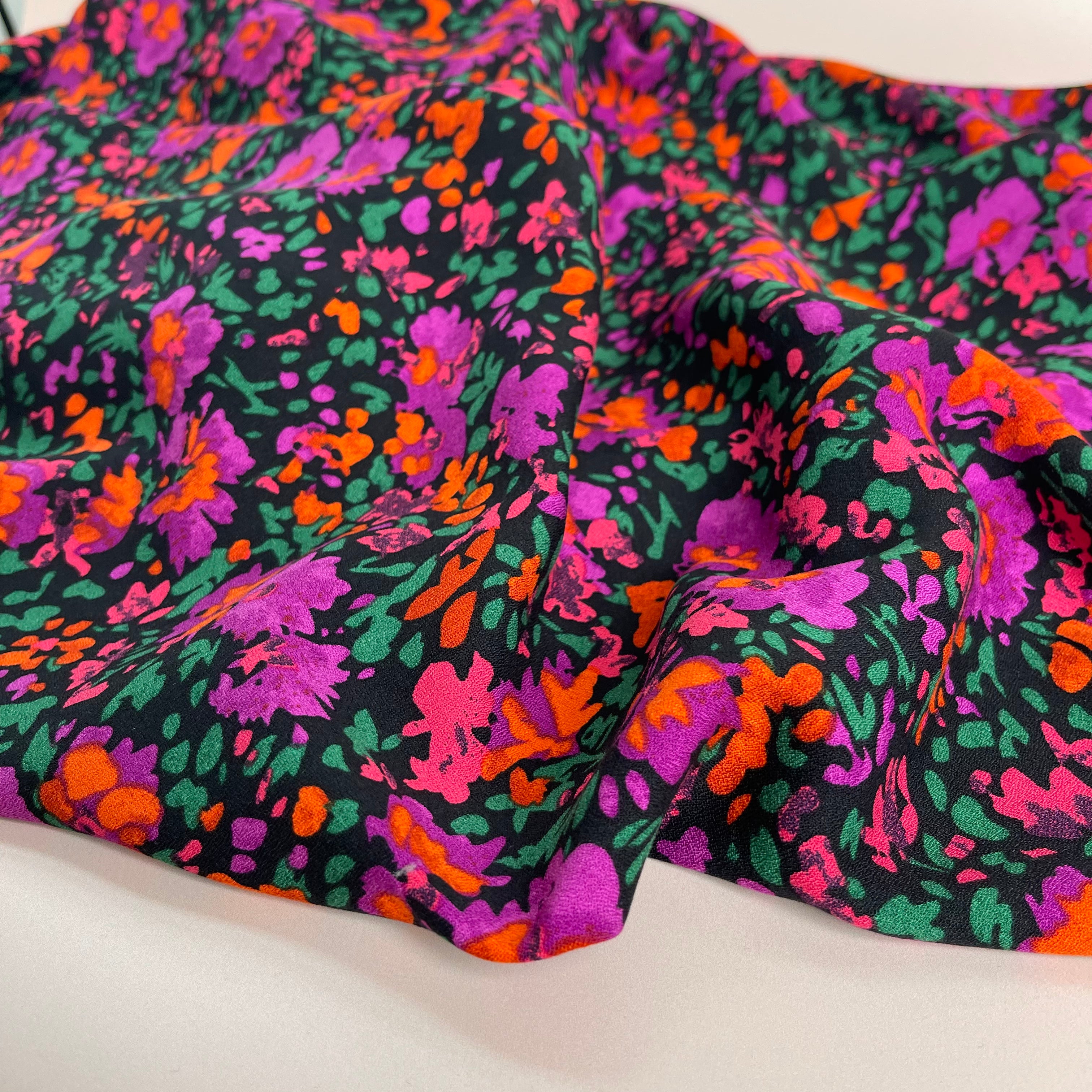 Watercolour Magenta Blooms Soft Viscose Crepe Fabric