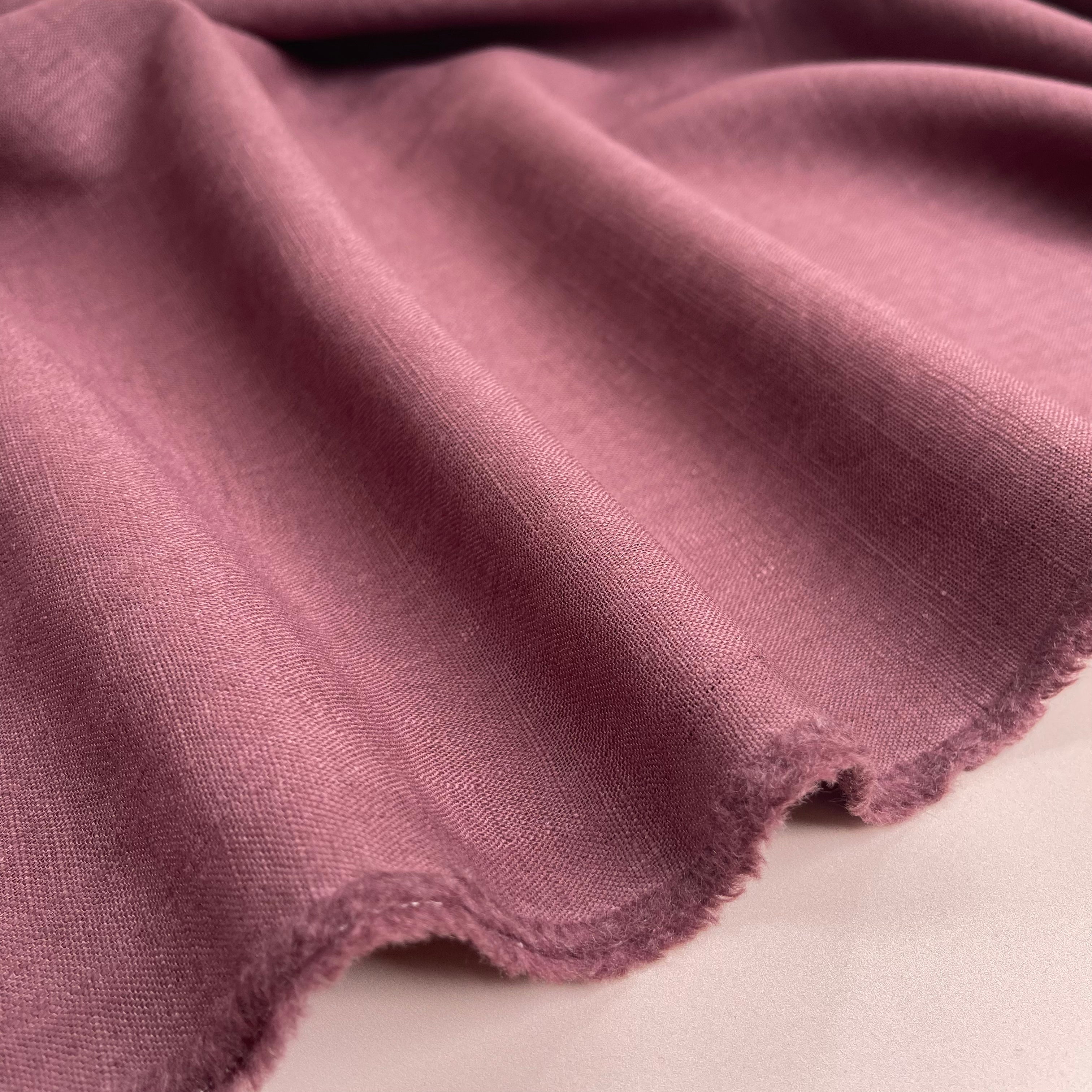 REMNANT 0.5 Metre - Breeze Cream Aubergine - Enzyme Washed Pure Linen Fabric