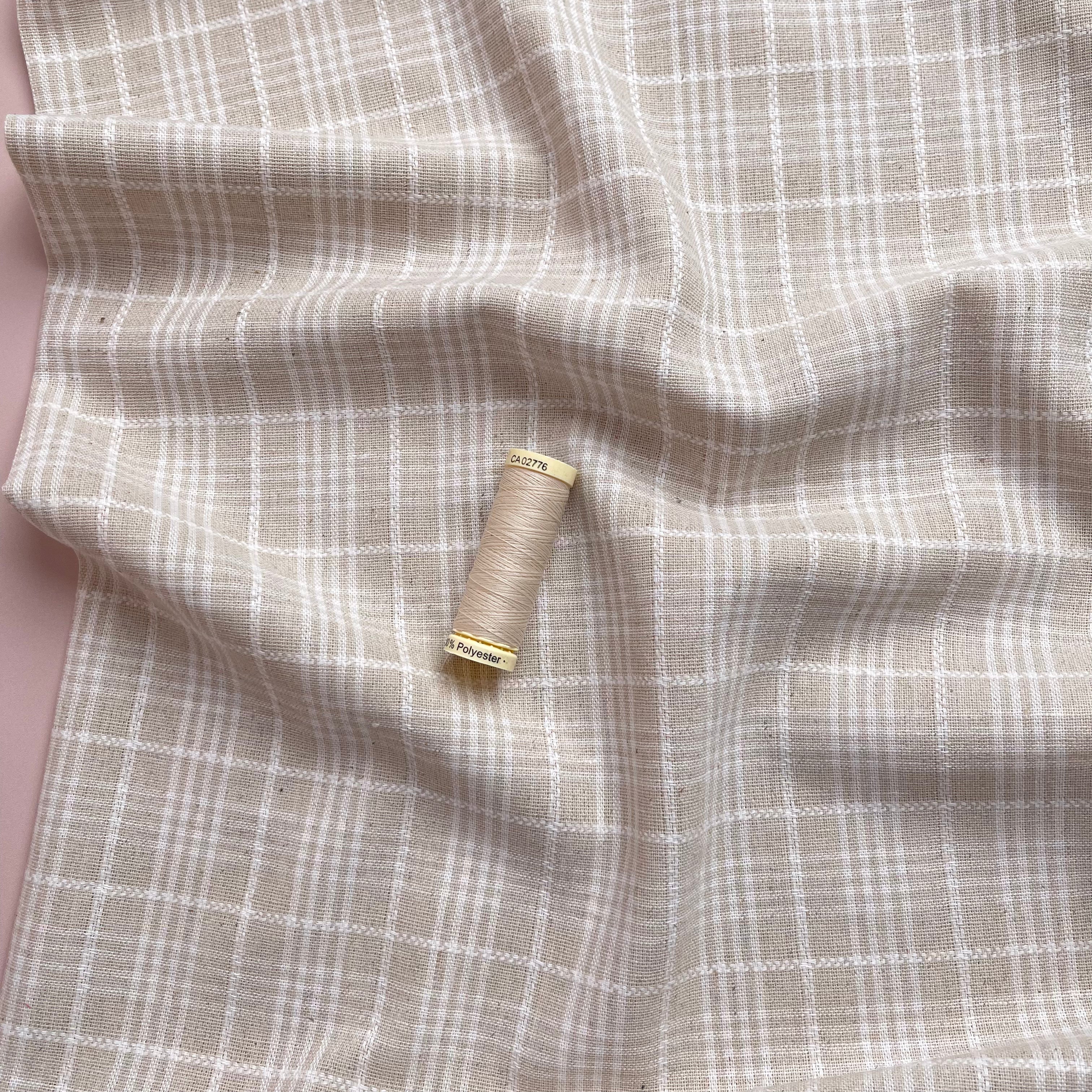 Yarn Dyed Check Embroidered Linen Viscose Blend Fabric