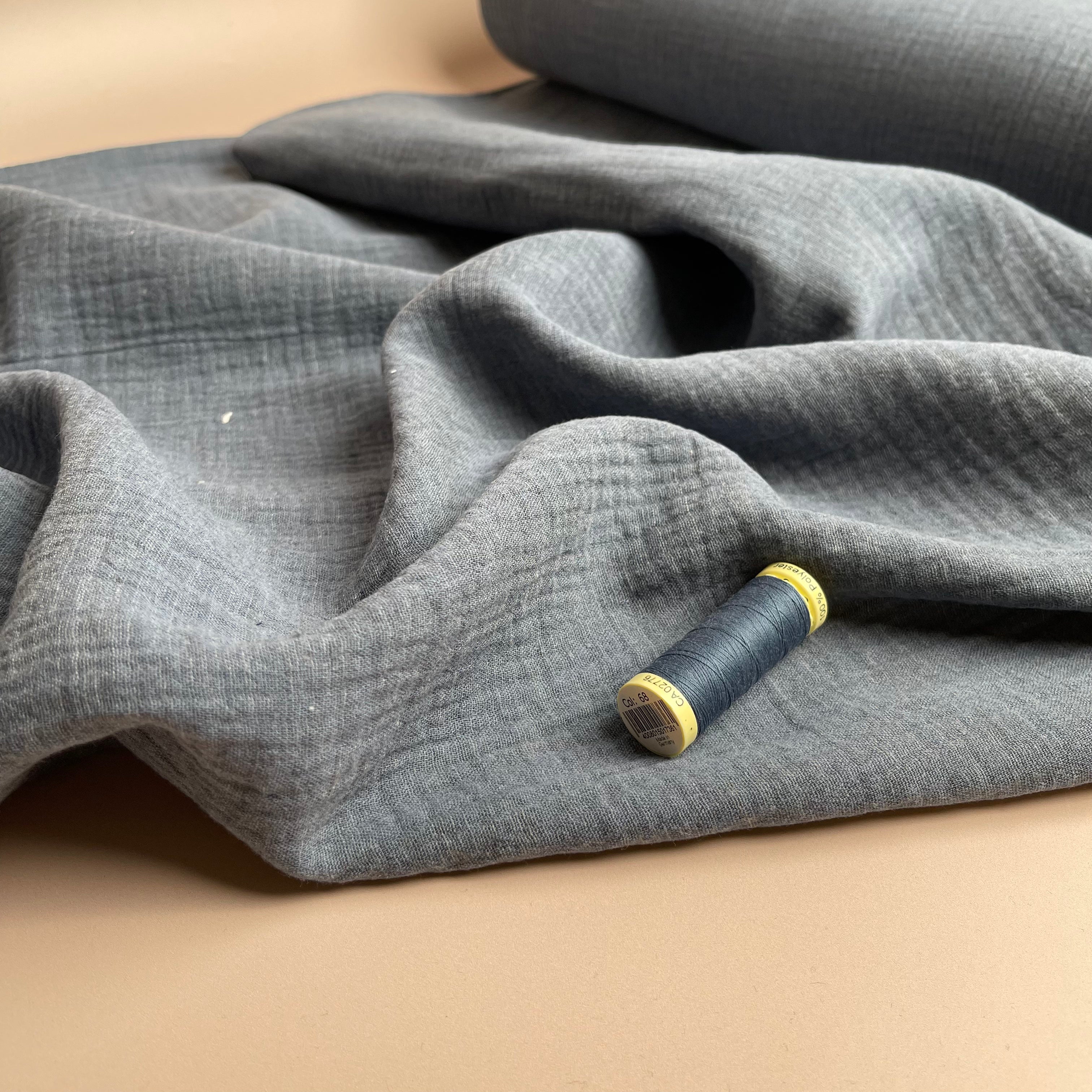 REMNANT 1.19 Metres - Melange Denim Blue Cotton Double Gauze