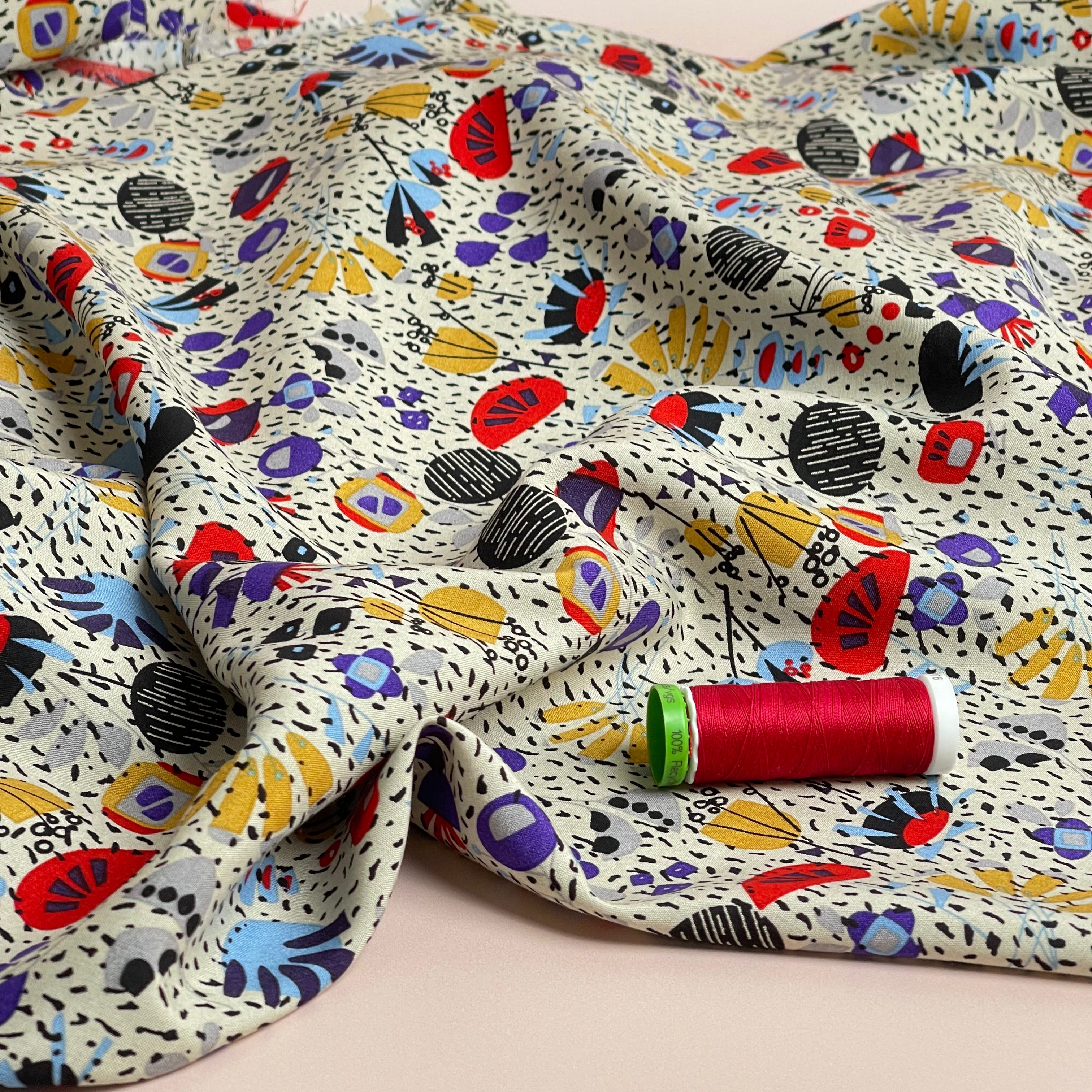 Graphic Speckled Garden Beige Viscose Fabric