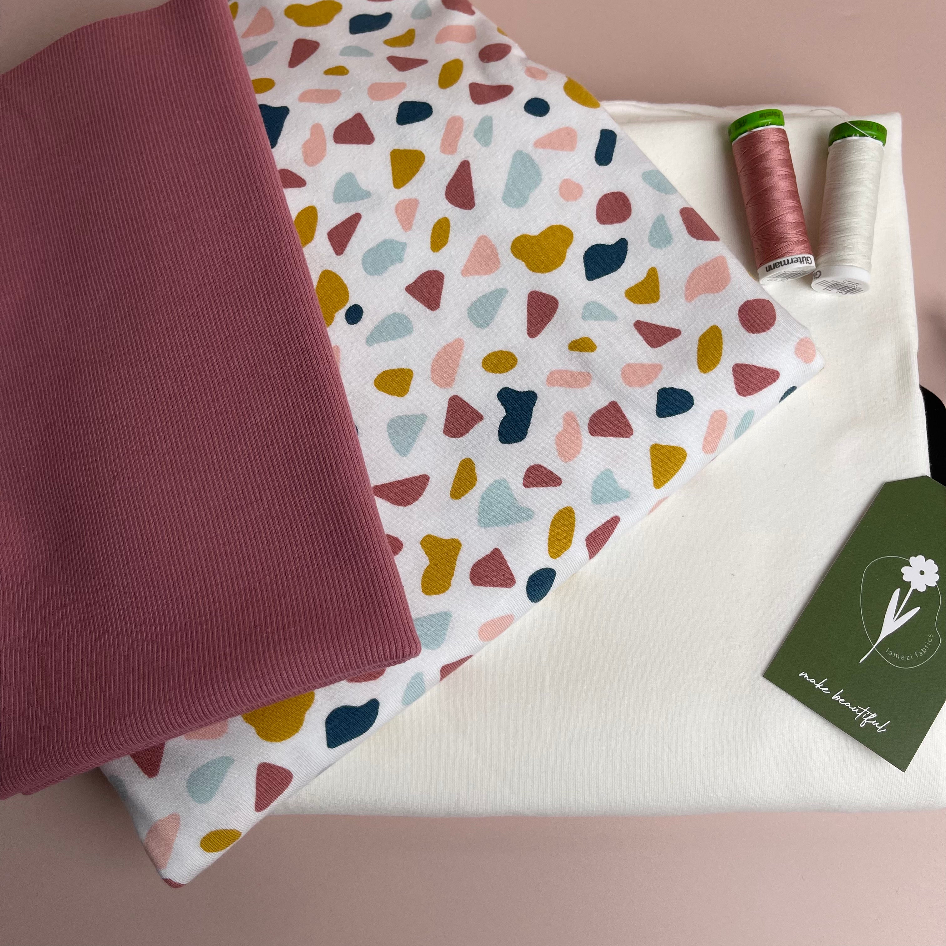Colour Bundles - Peach Soft White Organic French Terry and Jersey with Ribbing