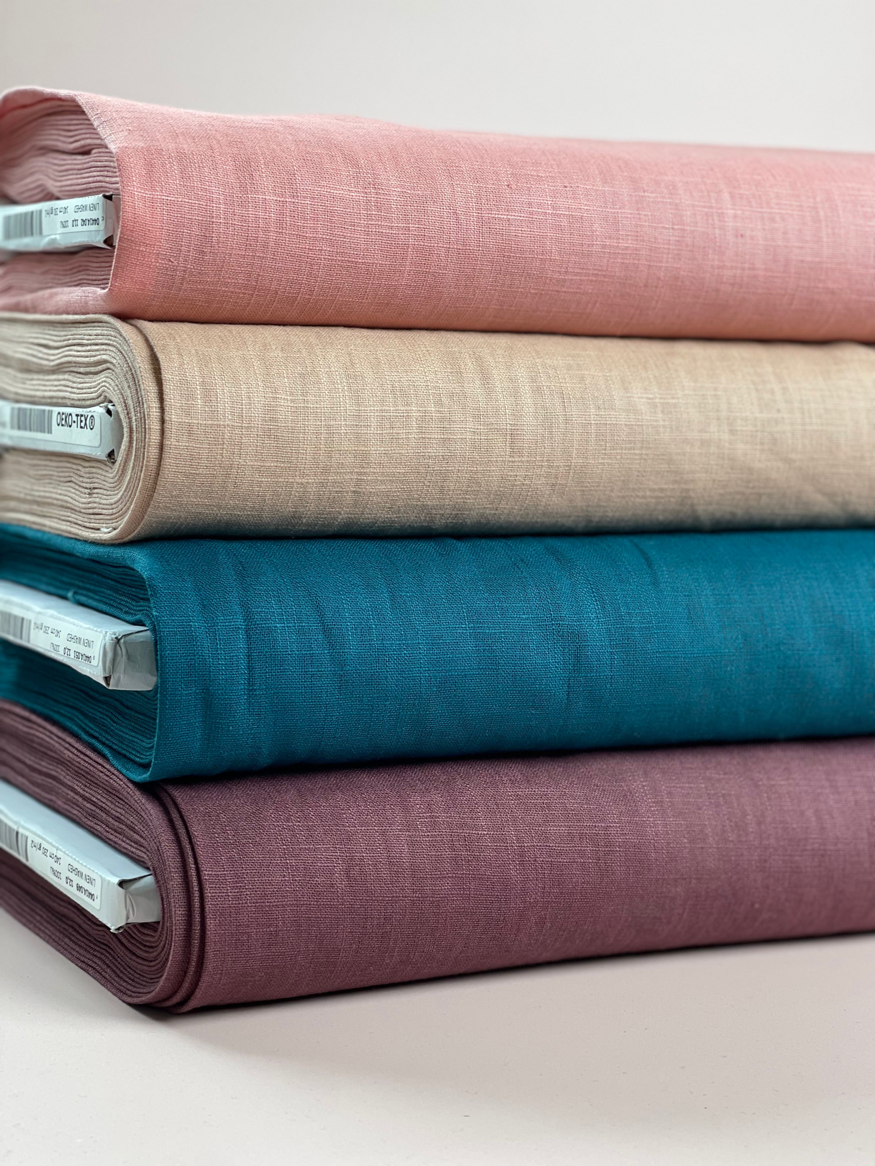 REMNANT 0.5 Metre - Breeze Cream Aubergine - Enzyme Washed Pure Linen Fabric