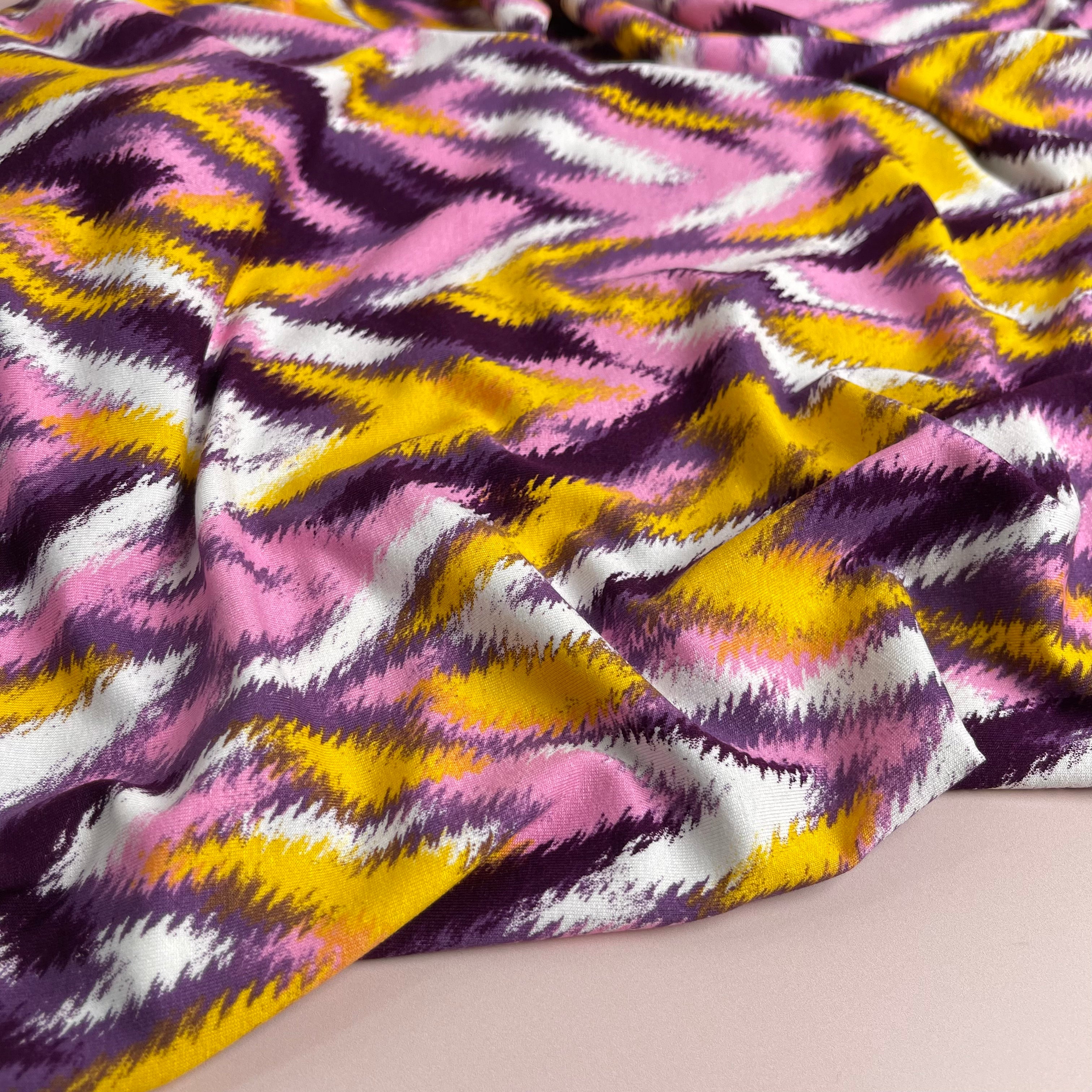 Painted Chevrons Purple & Yellow Viscose Jersey Fabric