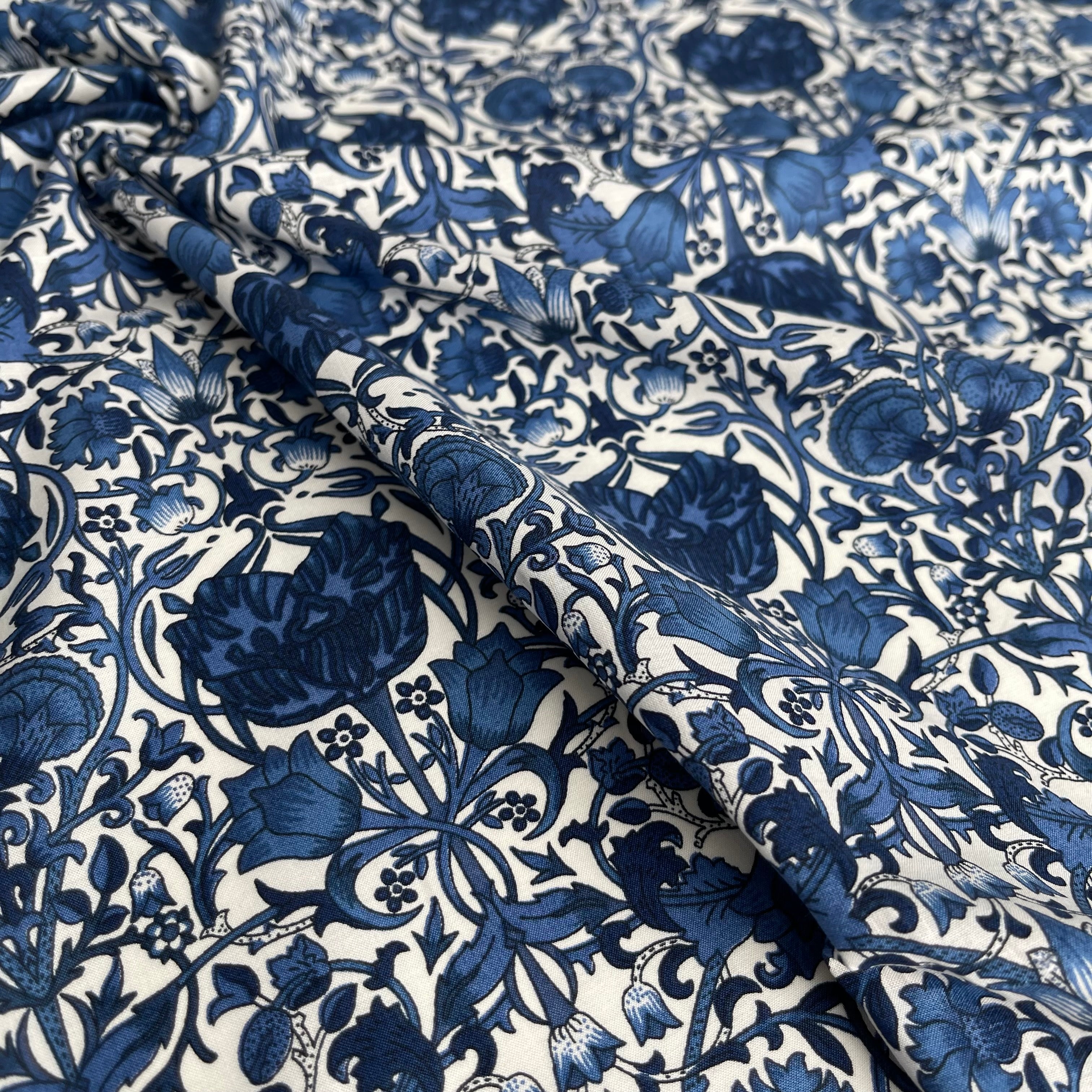 Morris Navy Cotton Lawn Fabric