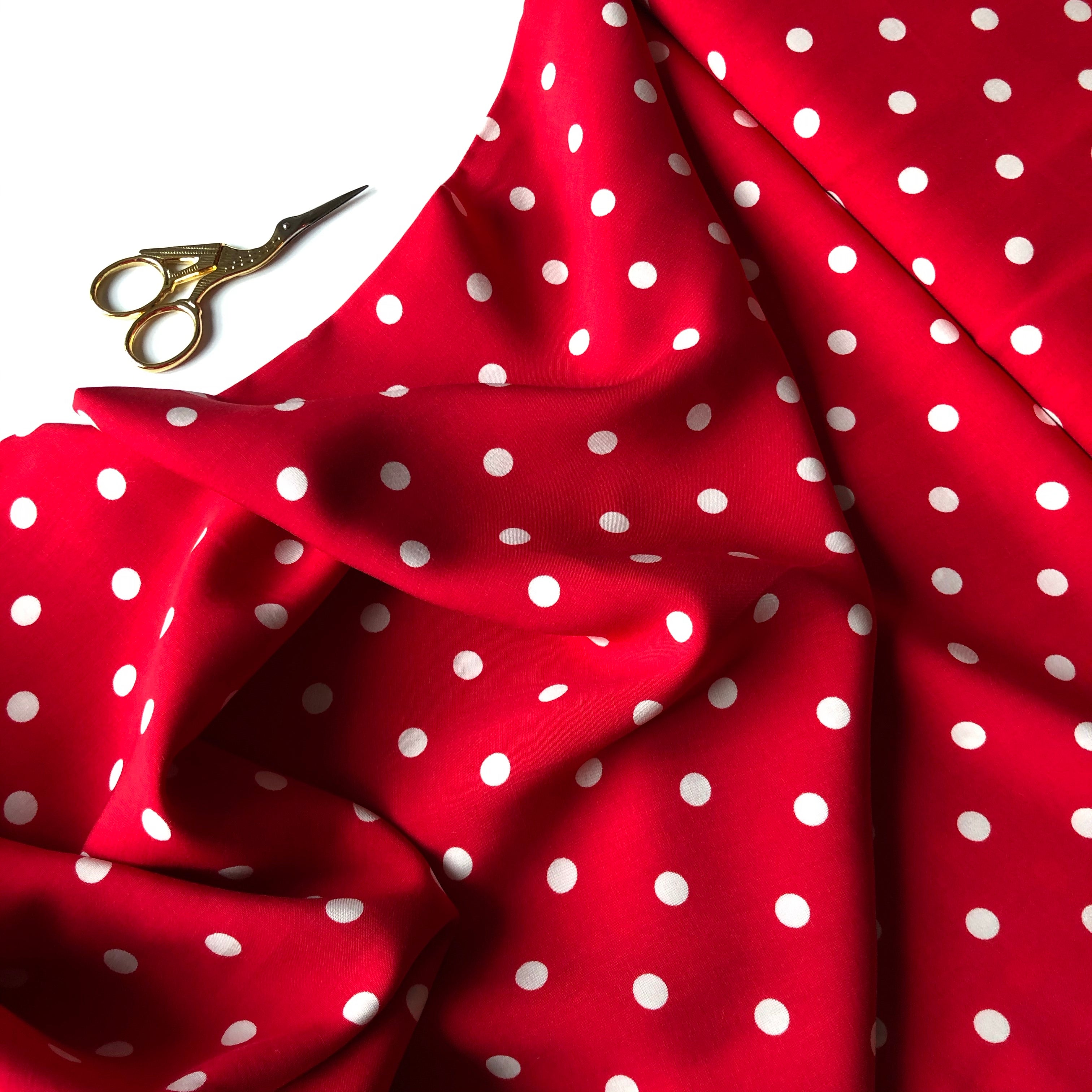 PRE-ORDER Classic Polka Dot Red Viscose Dress Fabric