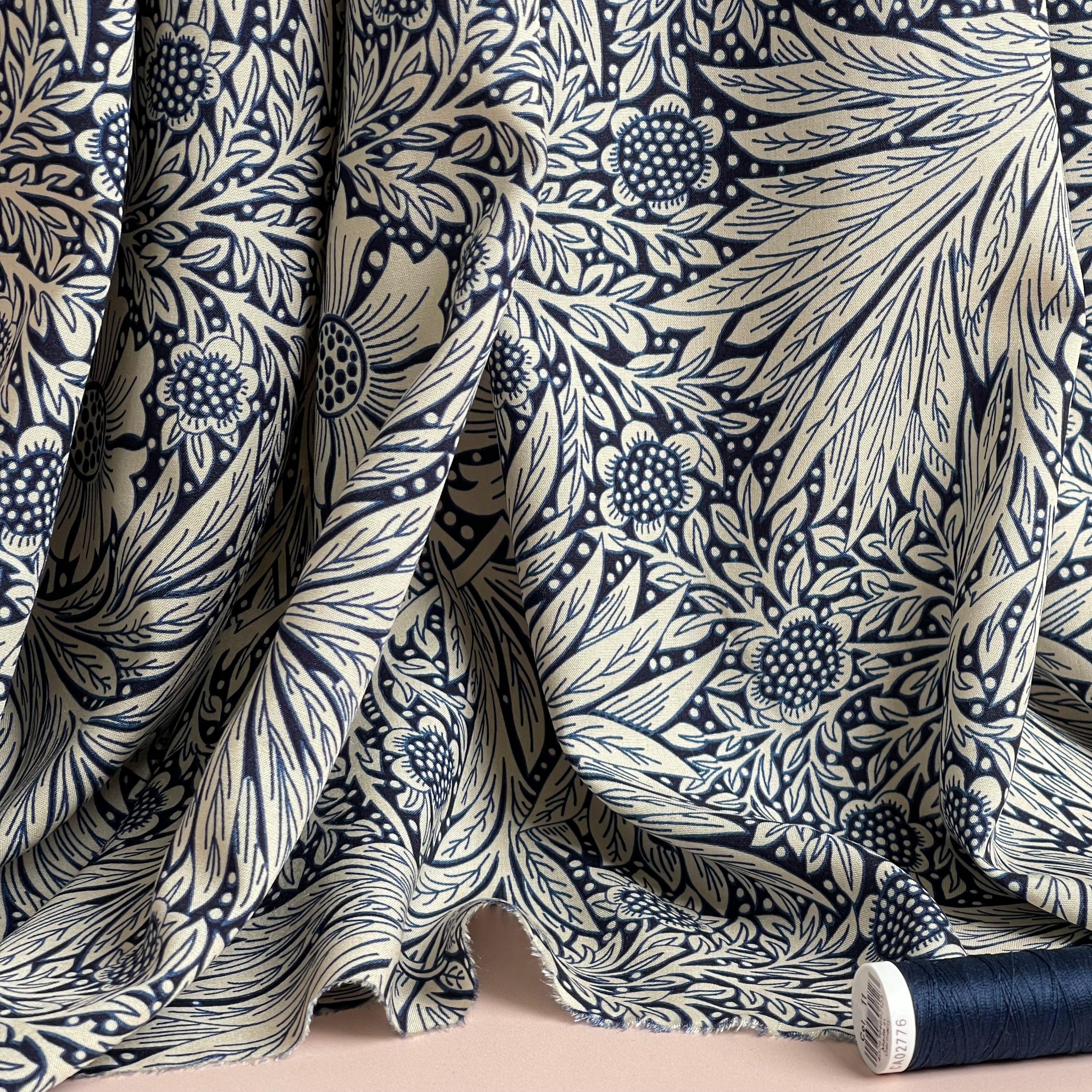 Victoria Navy Blue Viscose Fabric