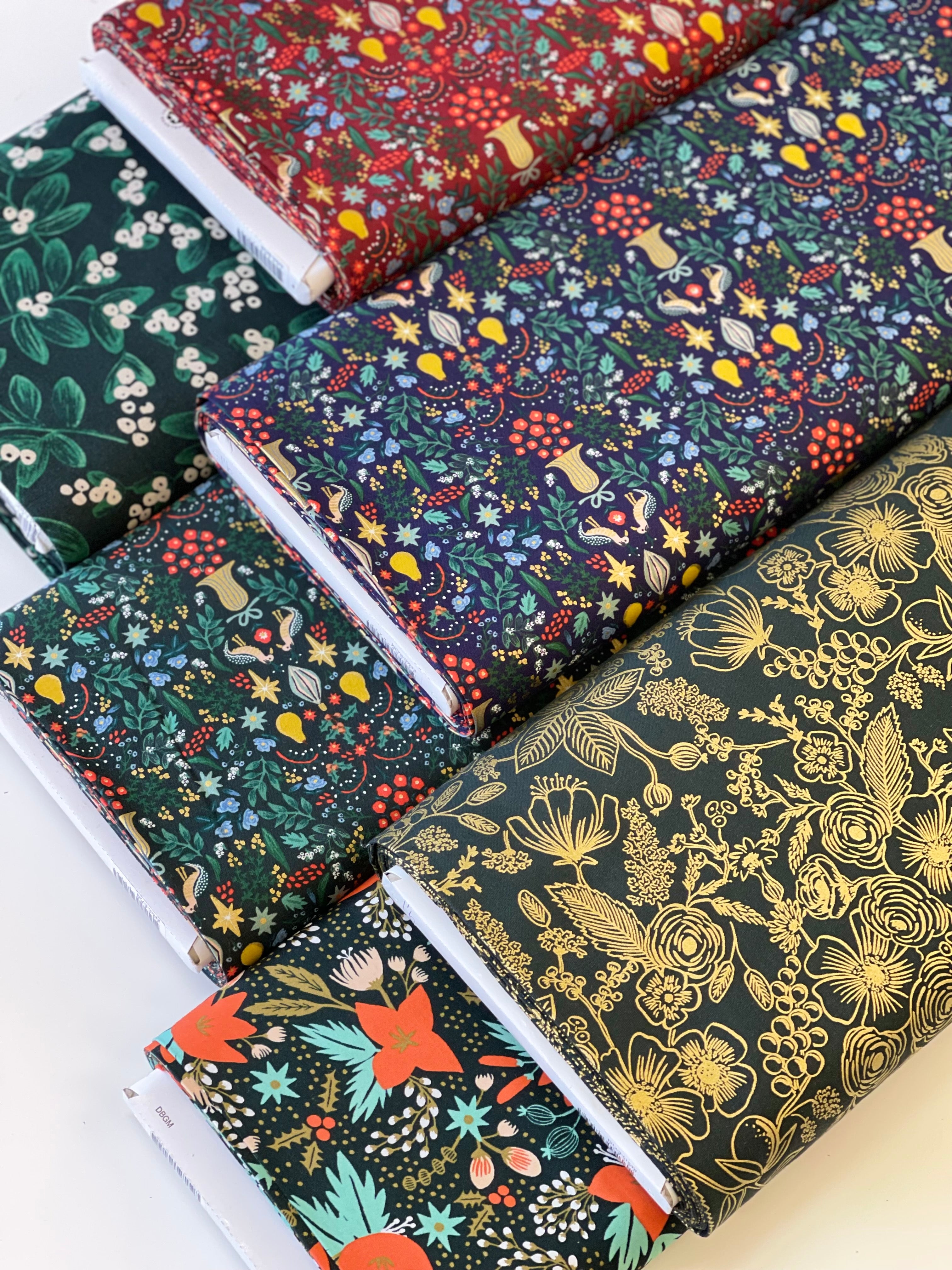 REMNANT 1.37 Metres - Rifle Paper Co - Partridge Navy Metallic Cotton Fabric