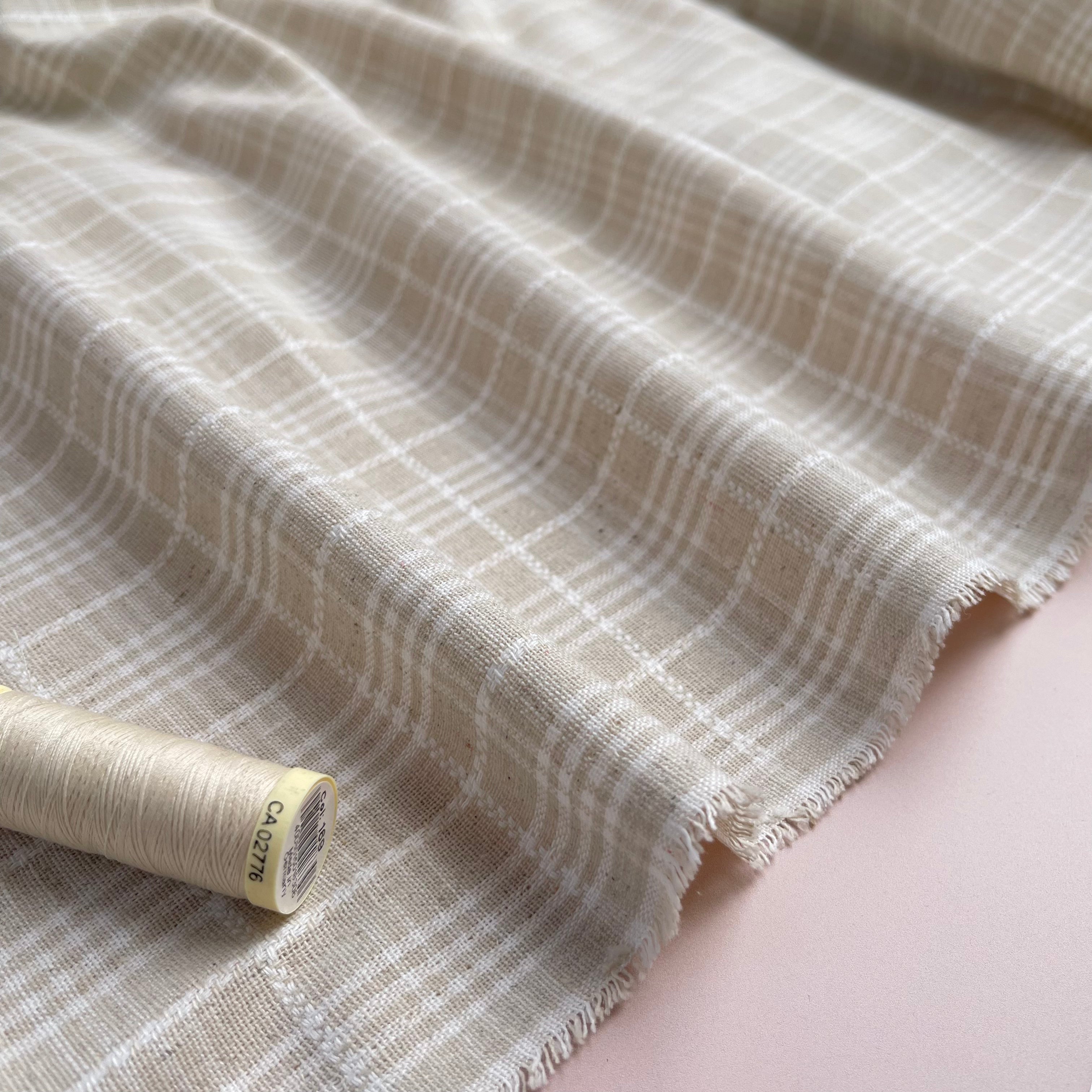 Yarn Dyed Check Embroidered Linen Viscose Blend Fabric