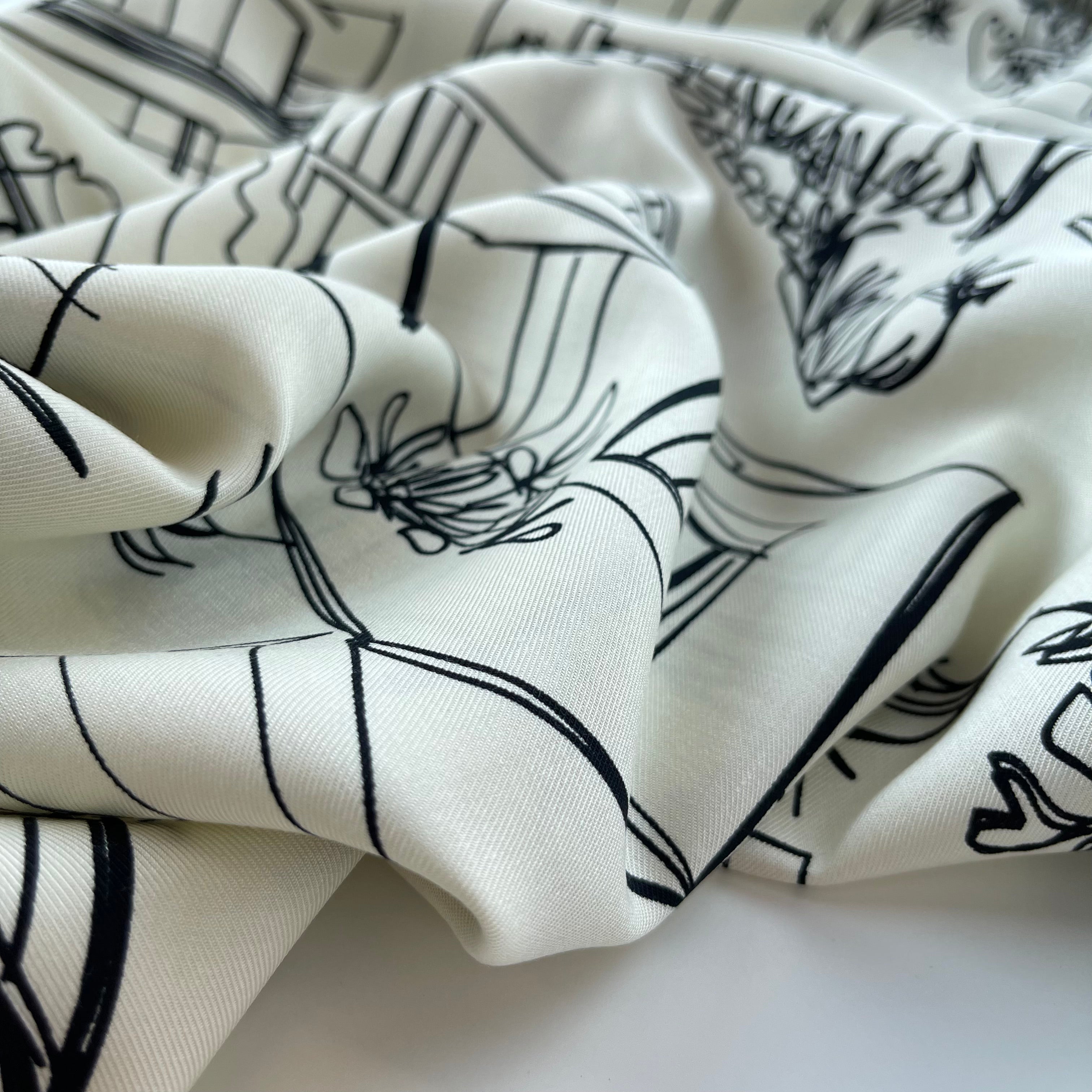Holiday Huts Ivory Viscose Twill Fabric