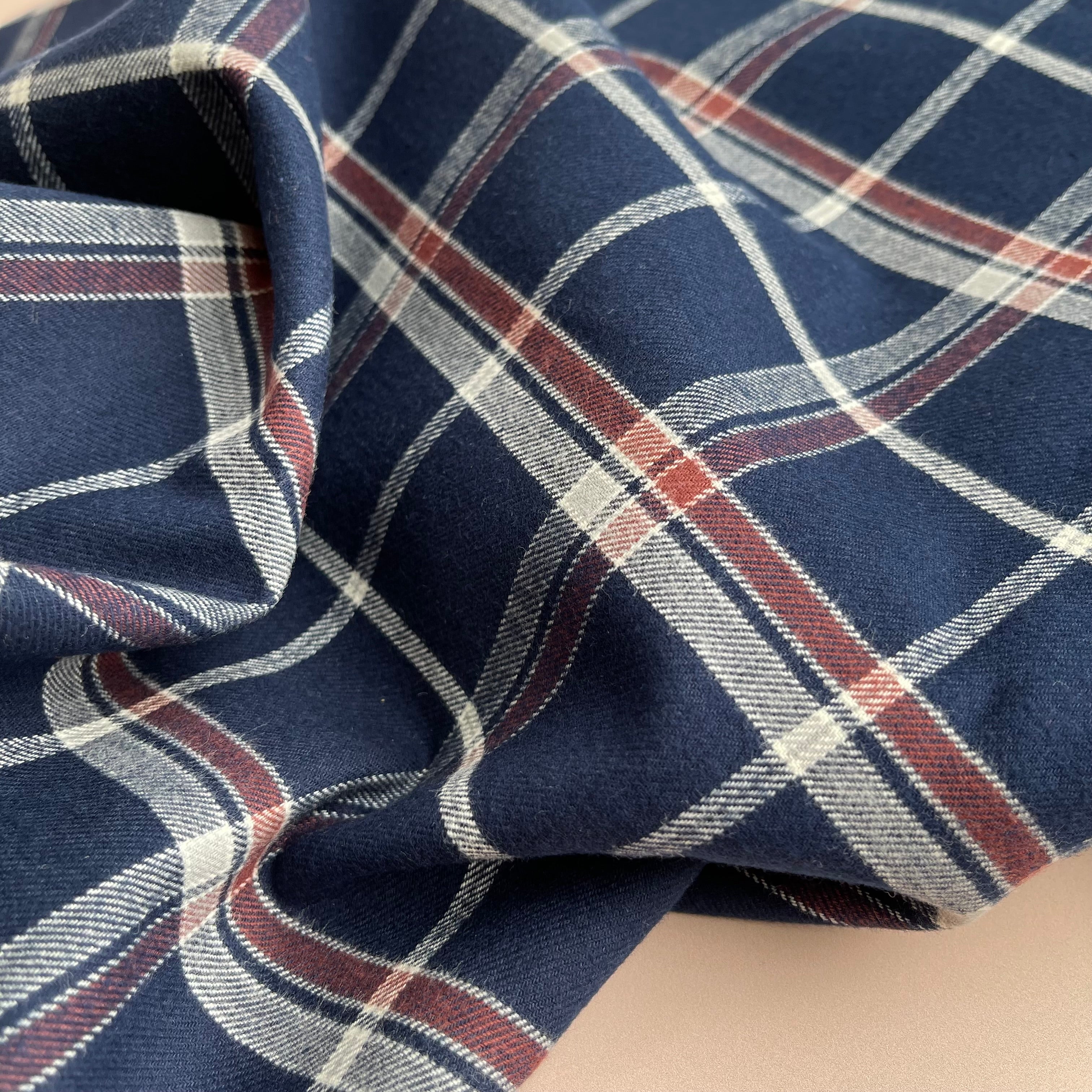 Highland Navy with Mauve Yarn Dyed Cotton Flannel