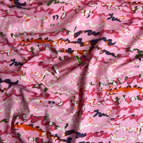 Scribbles Pink Pure Cotton Jersey Fabric