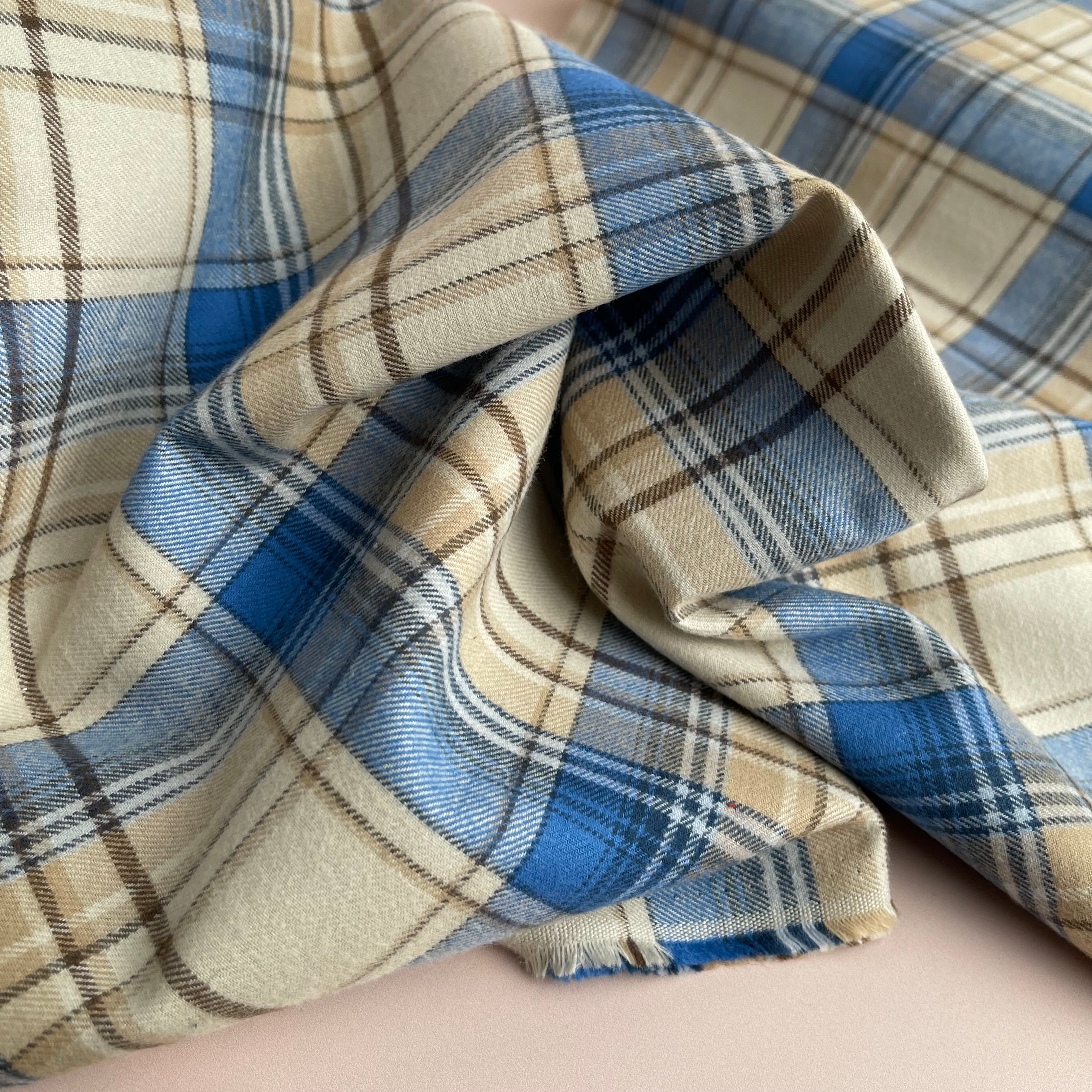 Highland Cream & Blue Yarn Dyed Cotton Flannel