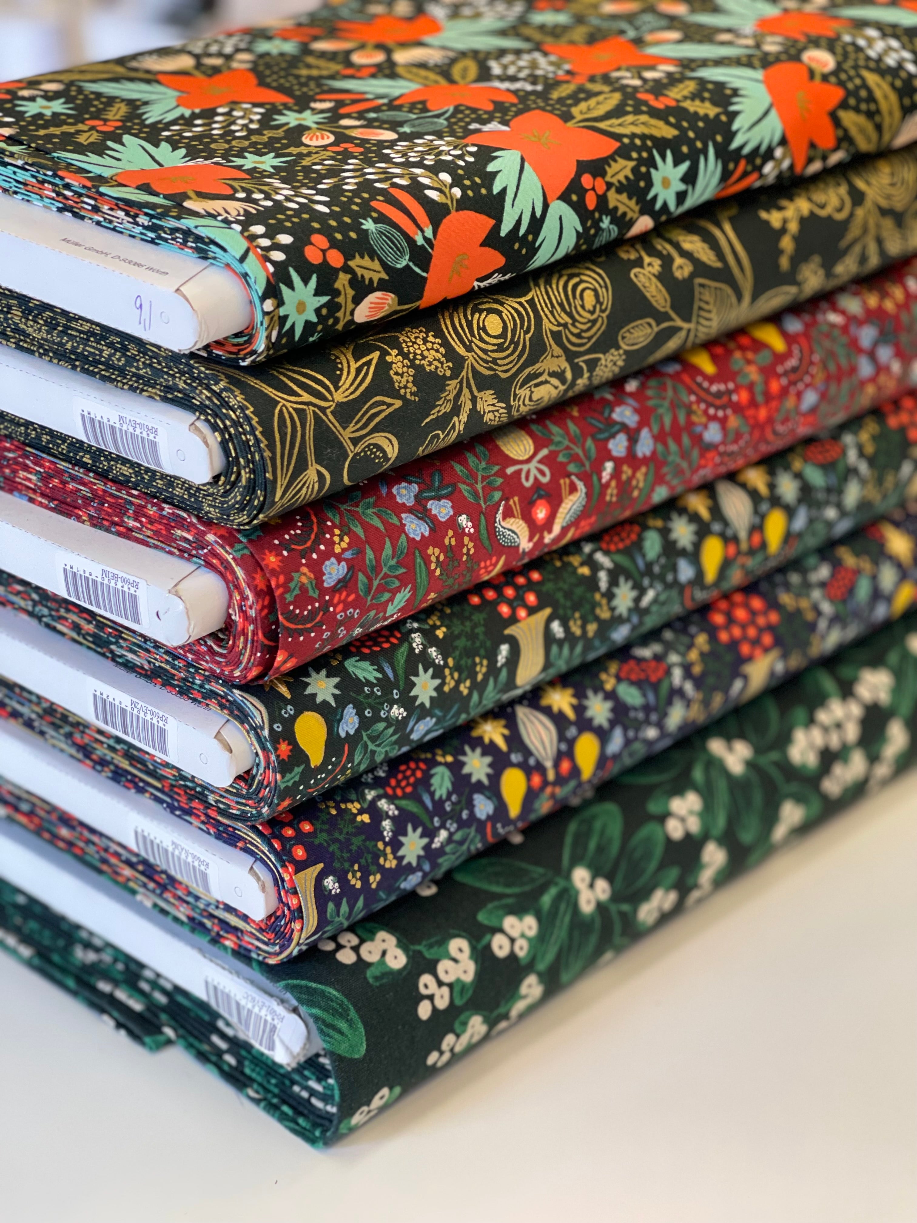 REMNANT 1.84 Metres - Rifle Paper Co - Partridge Evergreen Metallic Cotton Fabric