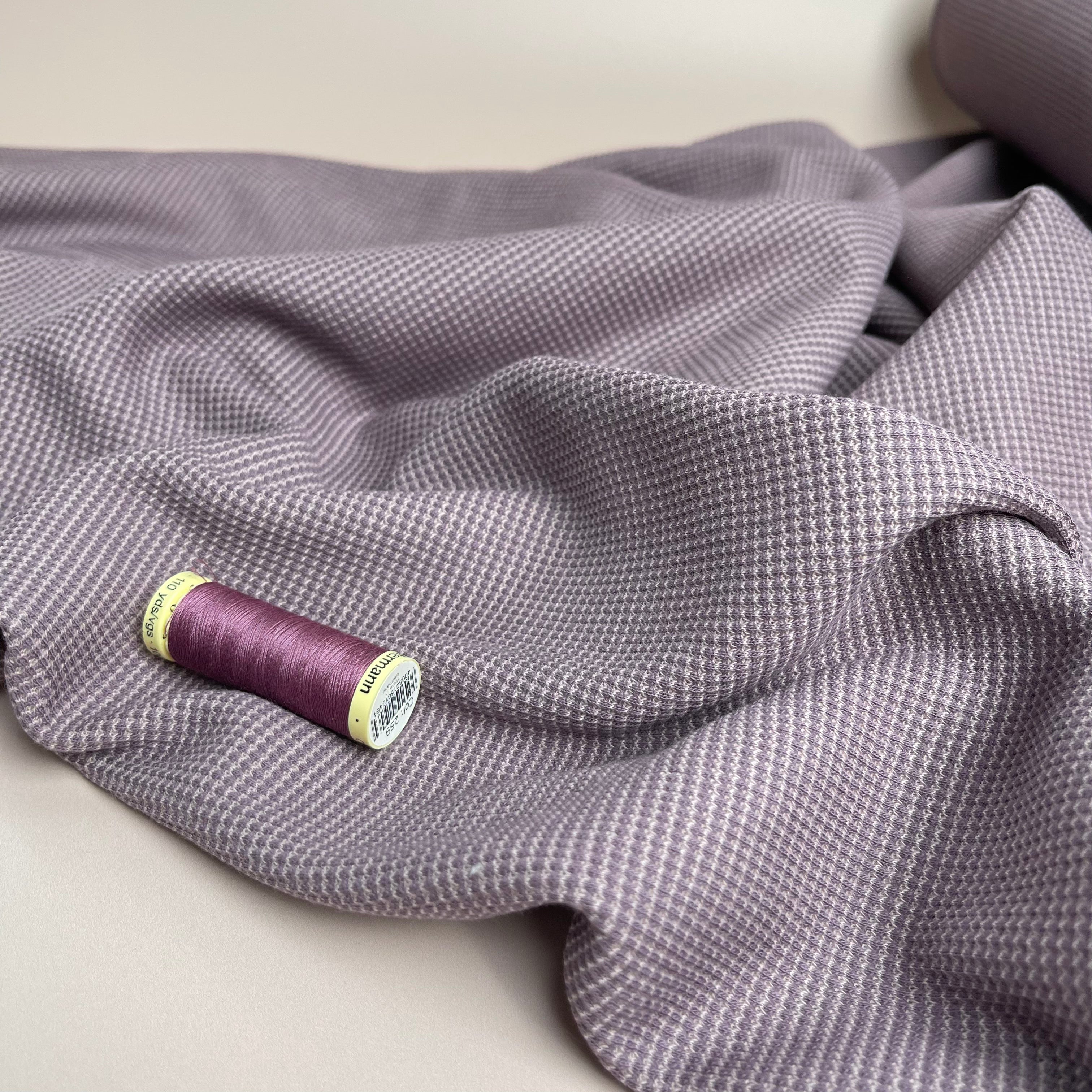 REMNANT 1 Metre - Knitted Cotton Waffle Fabric in Mauve