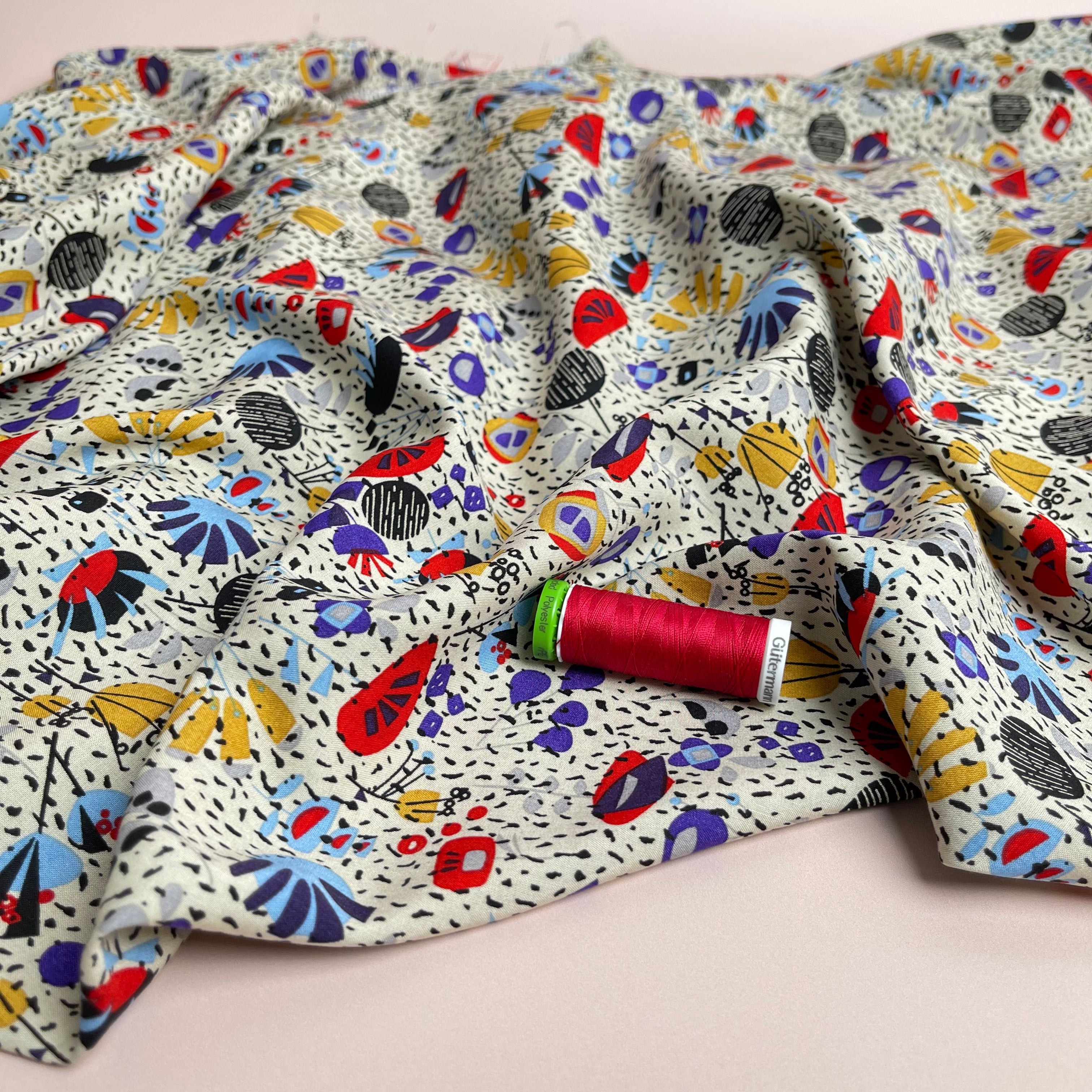 Graphic Speckled Garden Beige Viscose Fabric