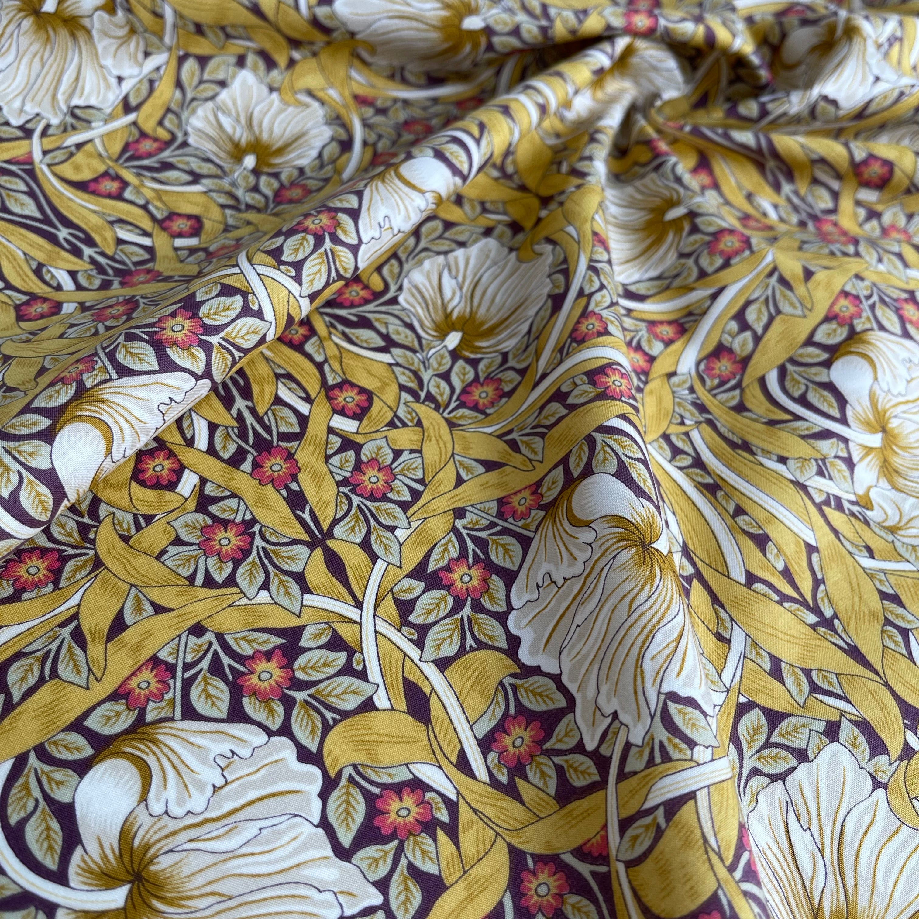 Morris Large Ochre Cotton Lawn Fabric