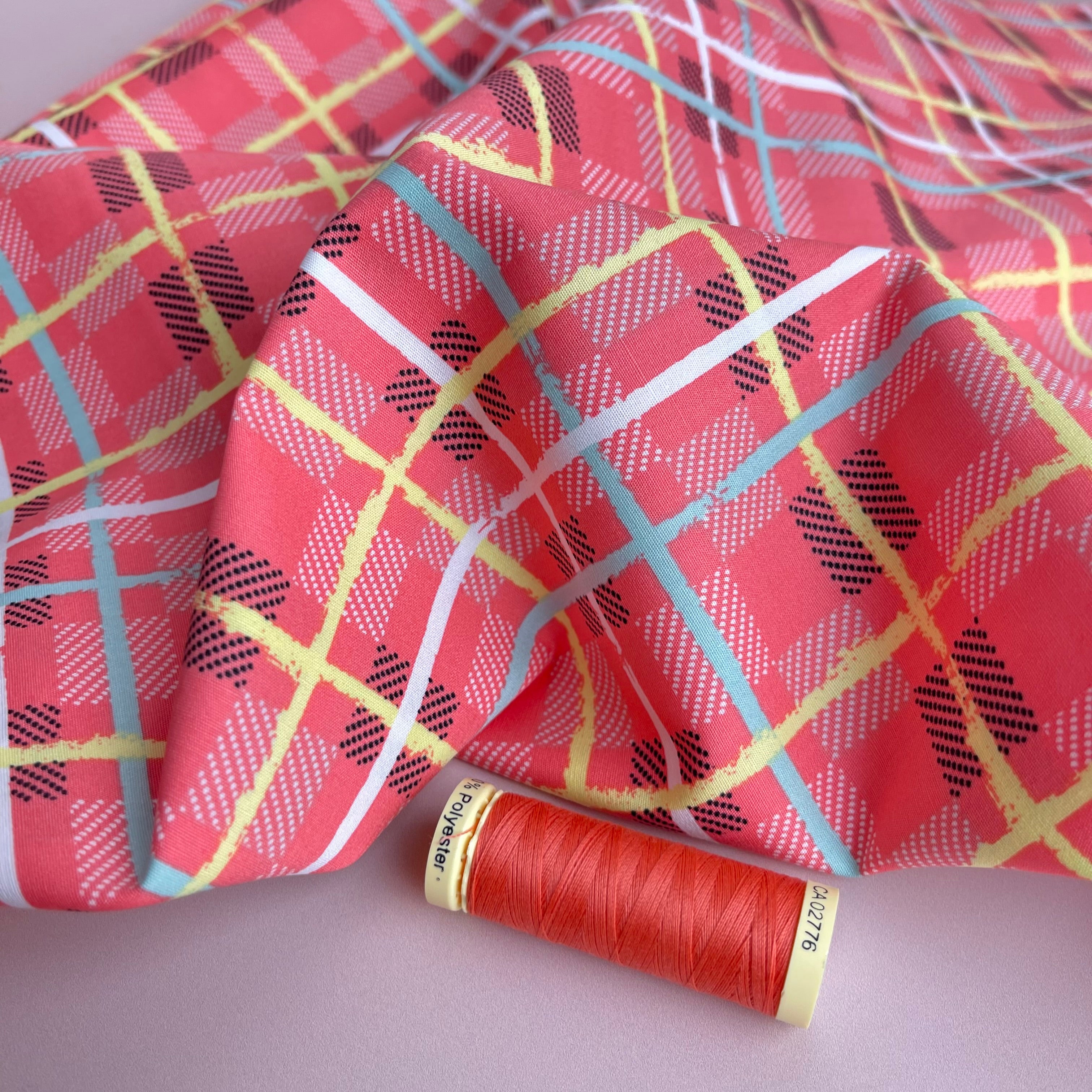 Art Gallery Fabrics - Electric Watermelon Plaid Cotton Fabric