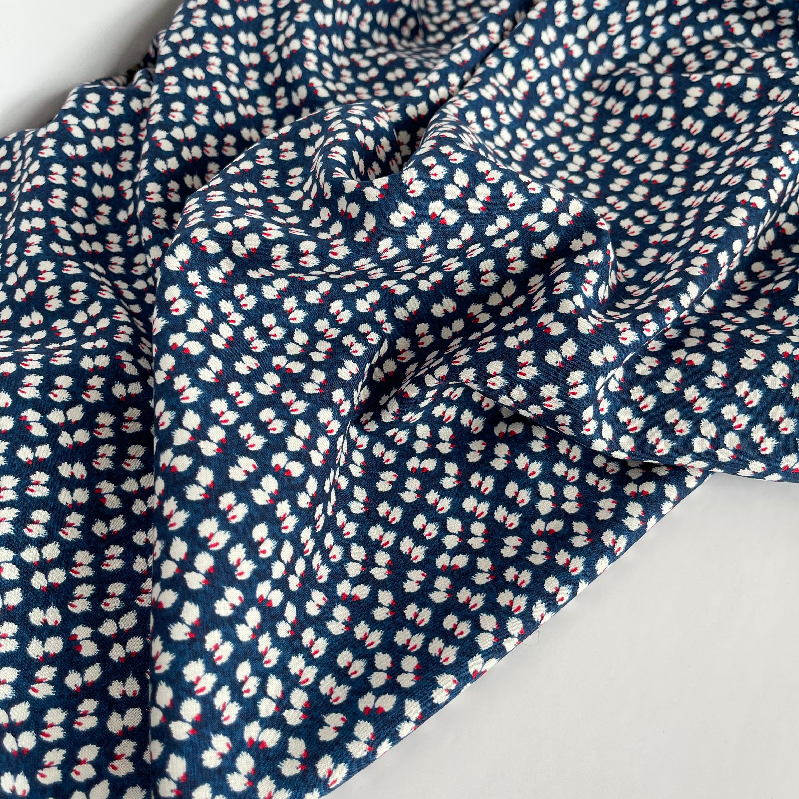 Brush Petals Navy Blue Viscose Fabric
