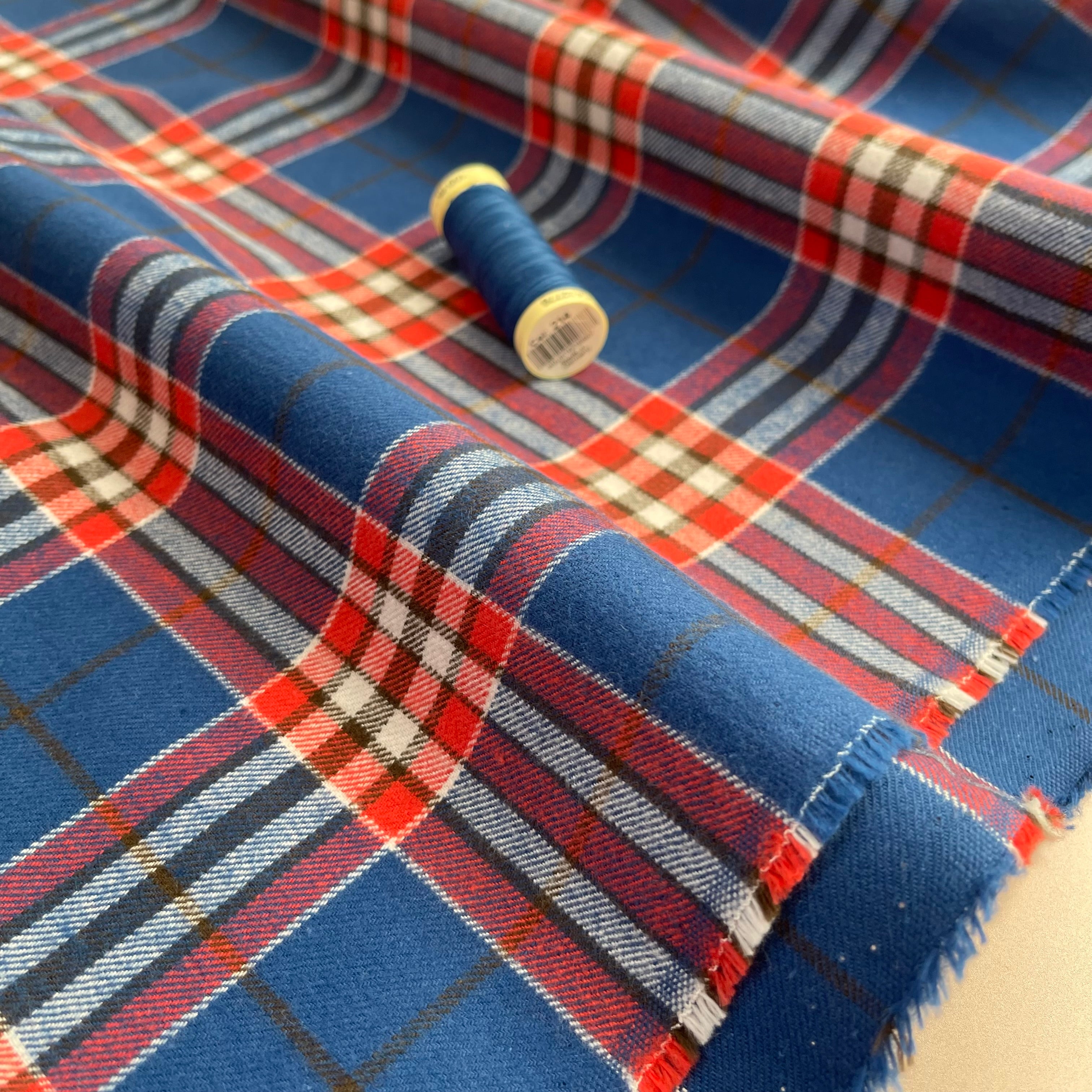 Highland Cobalt with Red Yarn Dyed Cotton Flannel