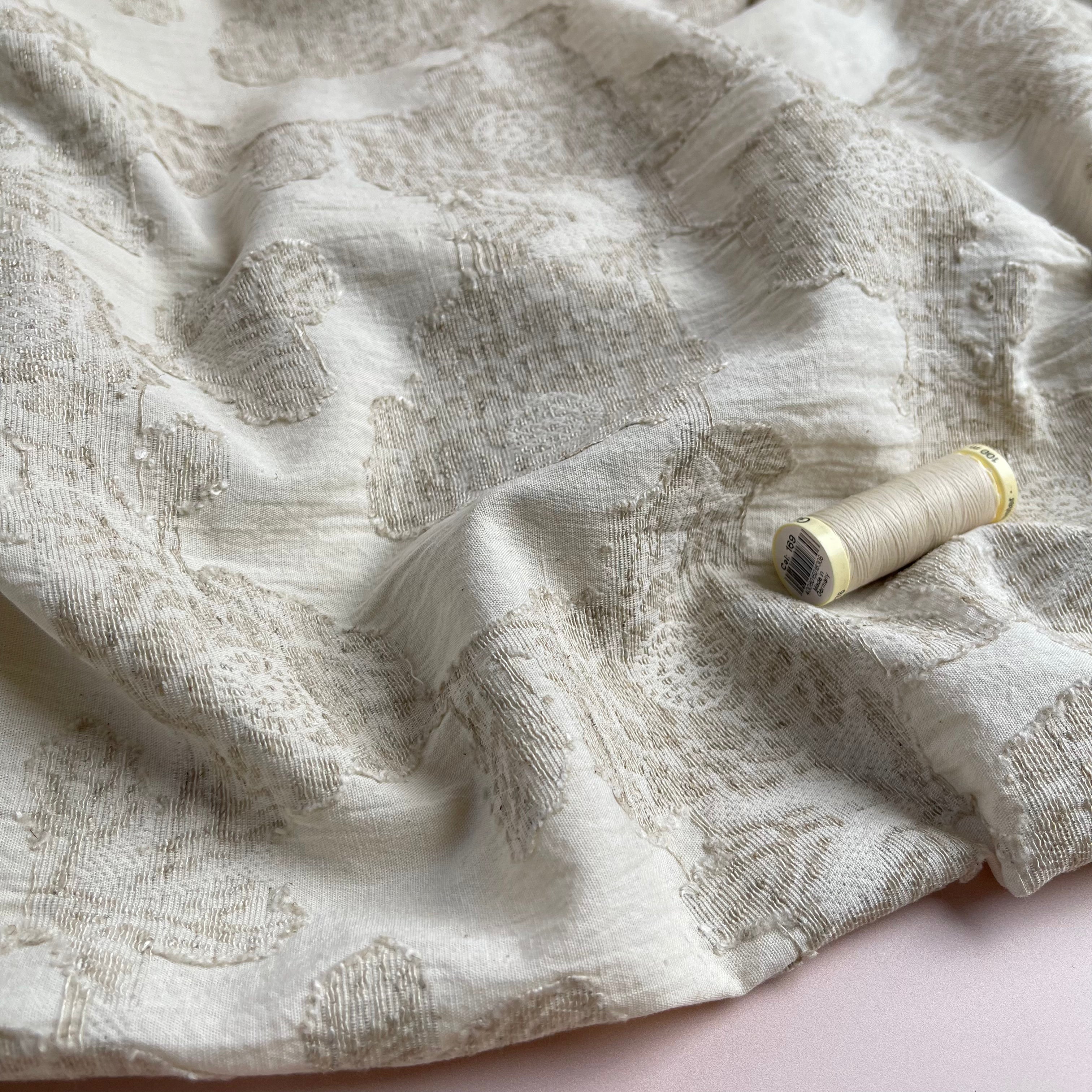 Peonies Natural Cotton Linen Jacquard Fabric