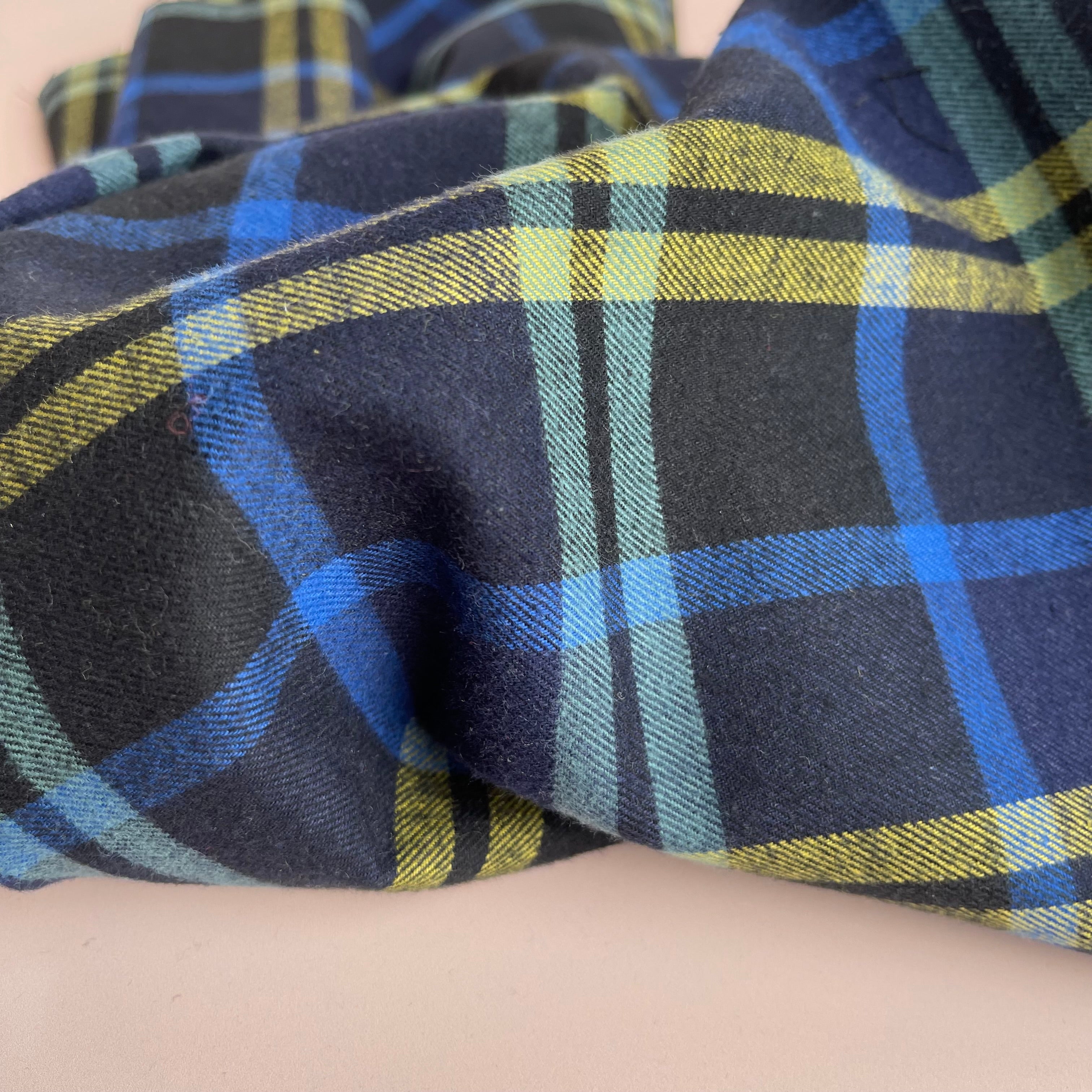 Highland Black and Navy with Yellow Yarn Dyed Cotton Flannel